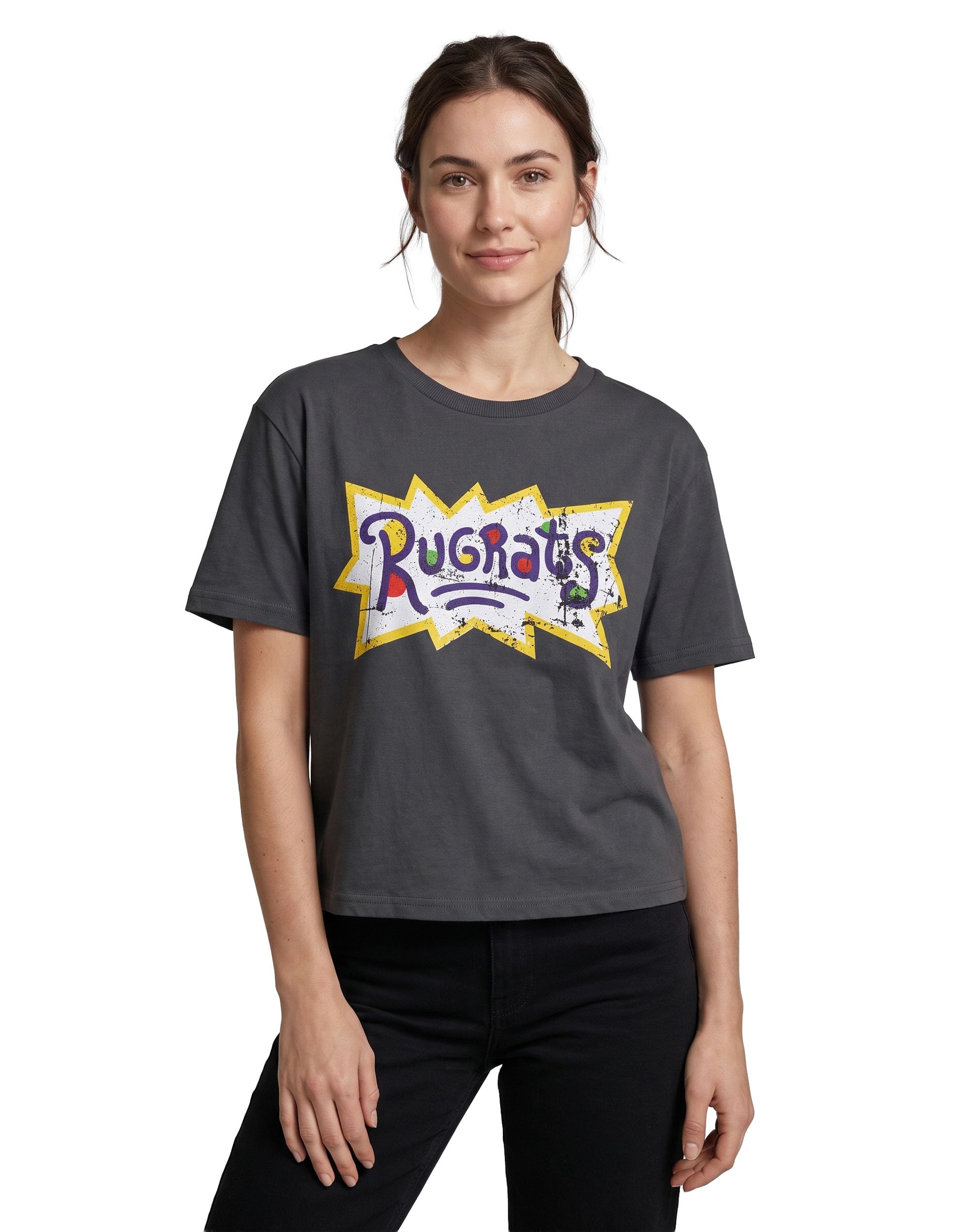 Vanilla Underground Women's Grey Rugrats Retro Logo Crop Cropped Short Sleeved T-Shirt - Small