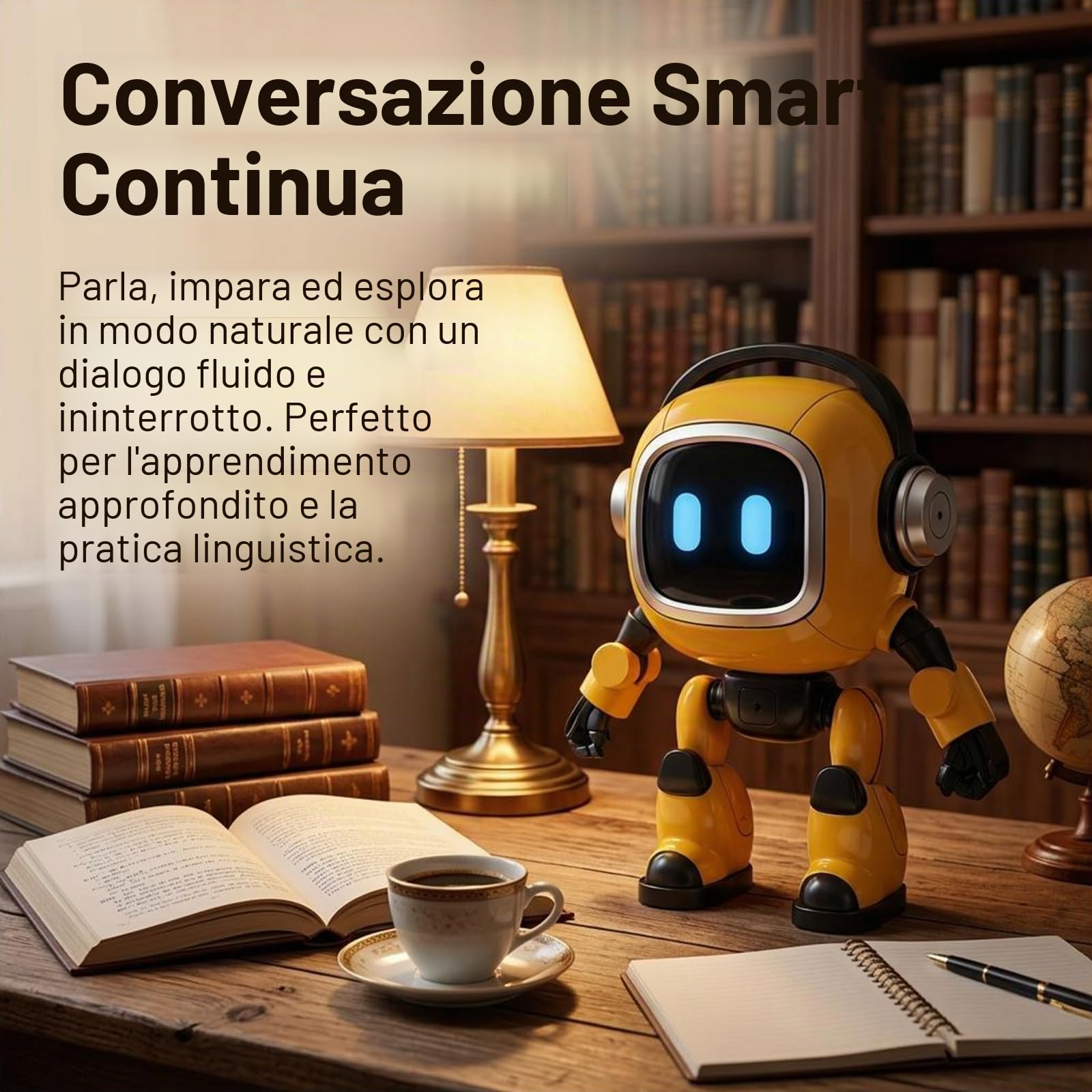 Robot Tutor Intelligente AI con 4 Principali Modelli AI e Conversazione Naturale, 37 Lingue Storia Musica Meteo Altoparlante Bluetooth, Compagno Interattivo per l'Apprendimento Domestico con Luci