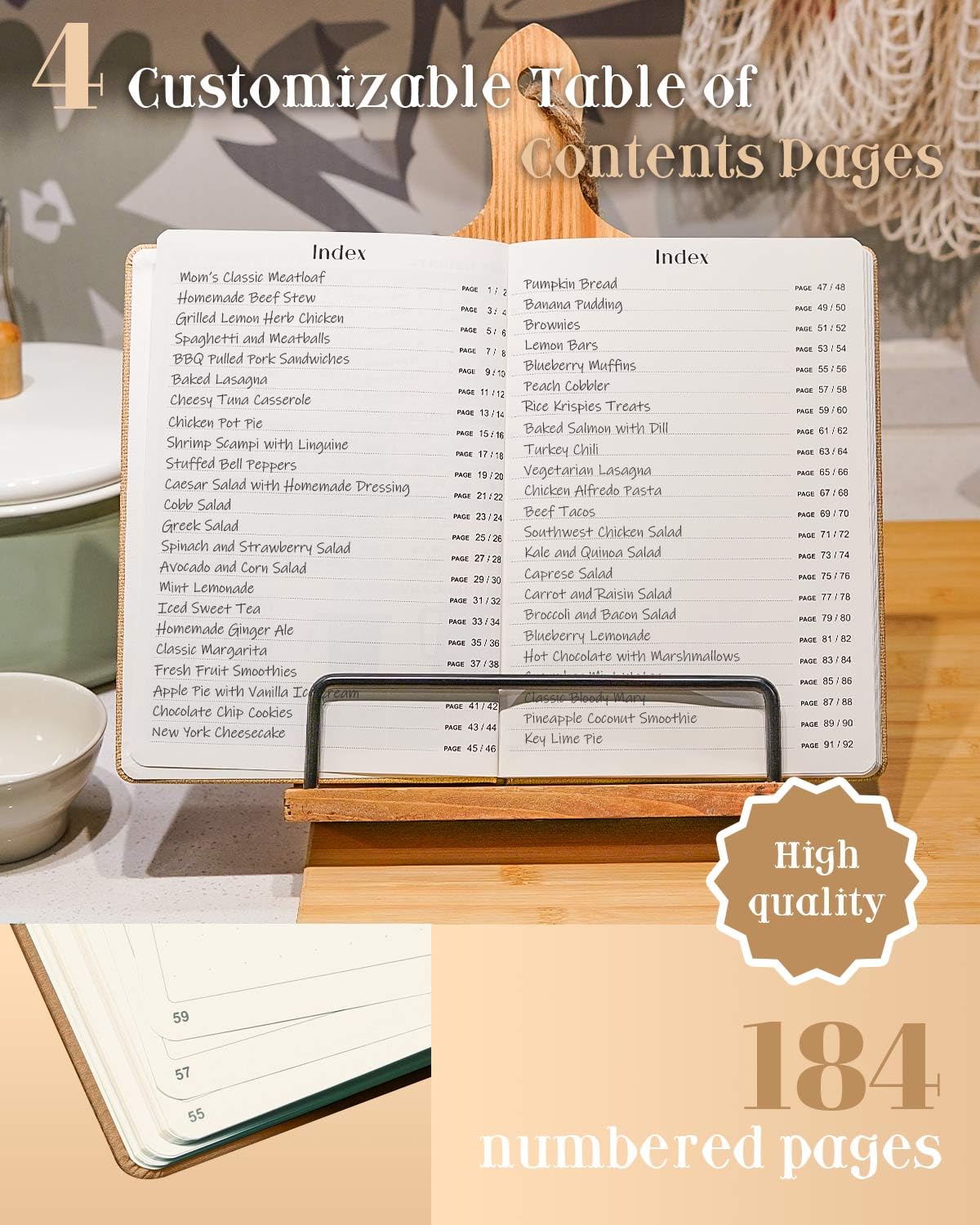hi!SCI Leeres Rezeptbuch zum Einschreiben eigener Rezepte, 25,4 x 17,8 cm, großes Kochbuch, gebundenes Tagebuch für 96 Rezepte, Kunstleder, vorgedruckte Seitenzahlen und Inhaltsverzeichnis