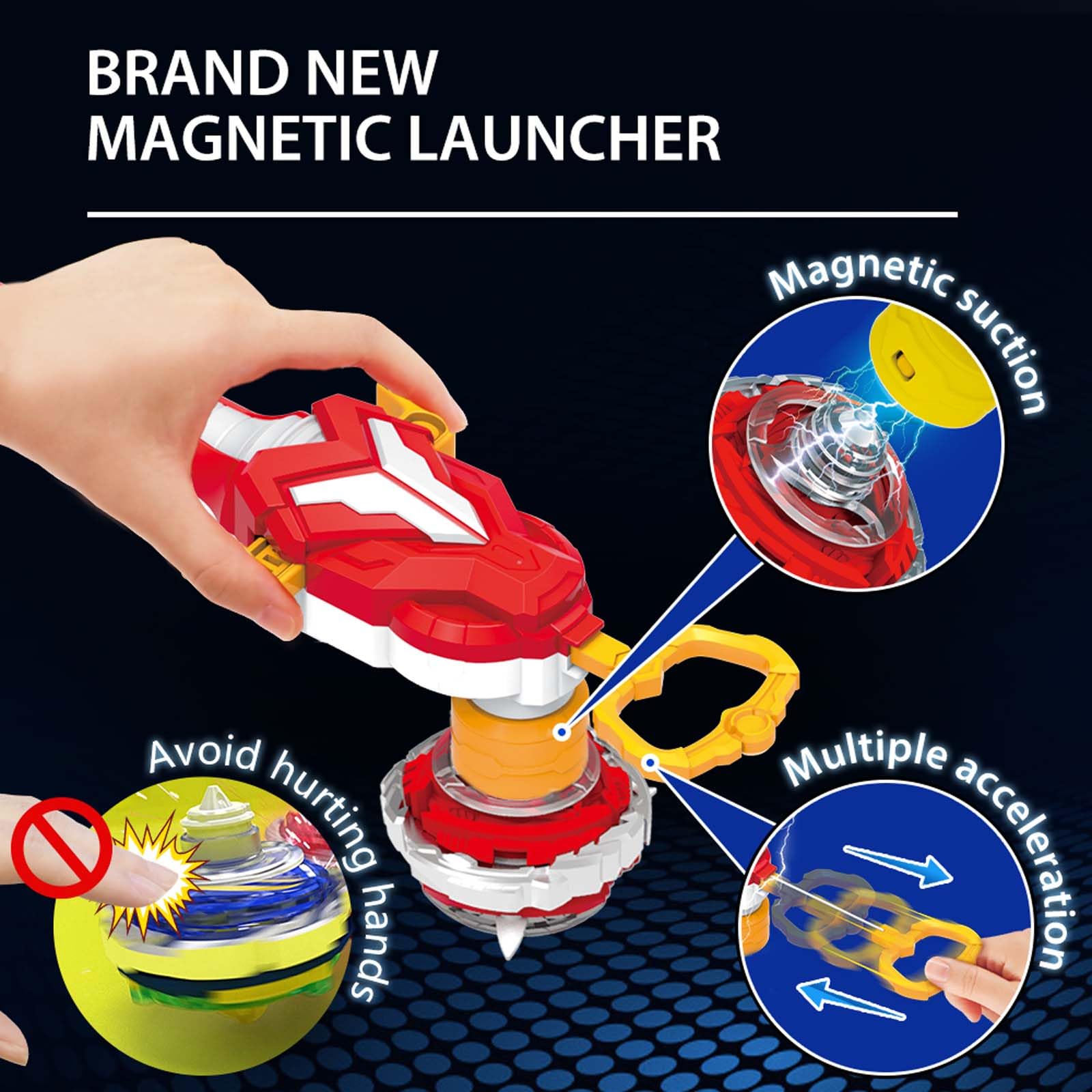 INFINITY NADO Peonza para Niños de Juguete de Metal, Peonzas con Lanzador Magnético Fiery Dragon, Juguetes para Niños Niñas 5 6 7 8 9 10 11 12 Años,Deep Red