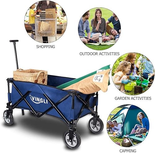 Miniatura 6 de VINGLI Carro plegable portátil, resistente carrito de compras plegable para deportes de jardín, marco de acero para playa, parque, camping, patio,
