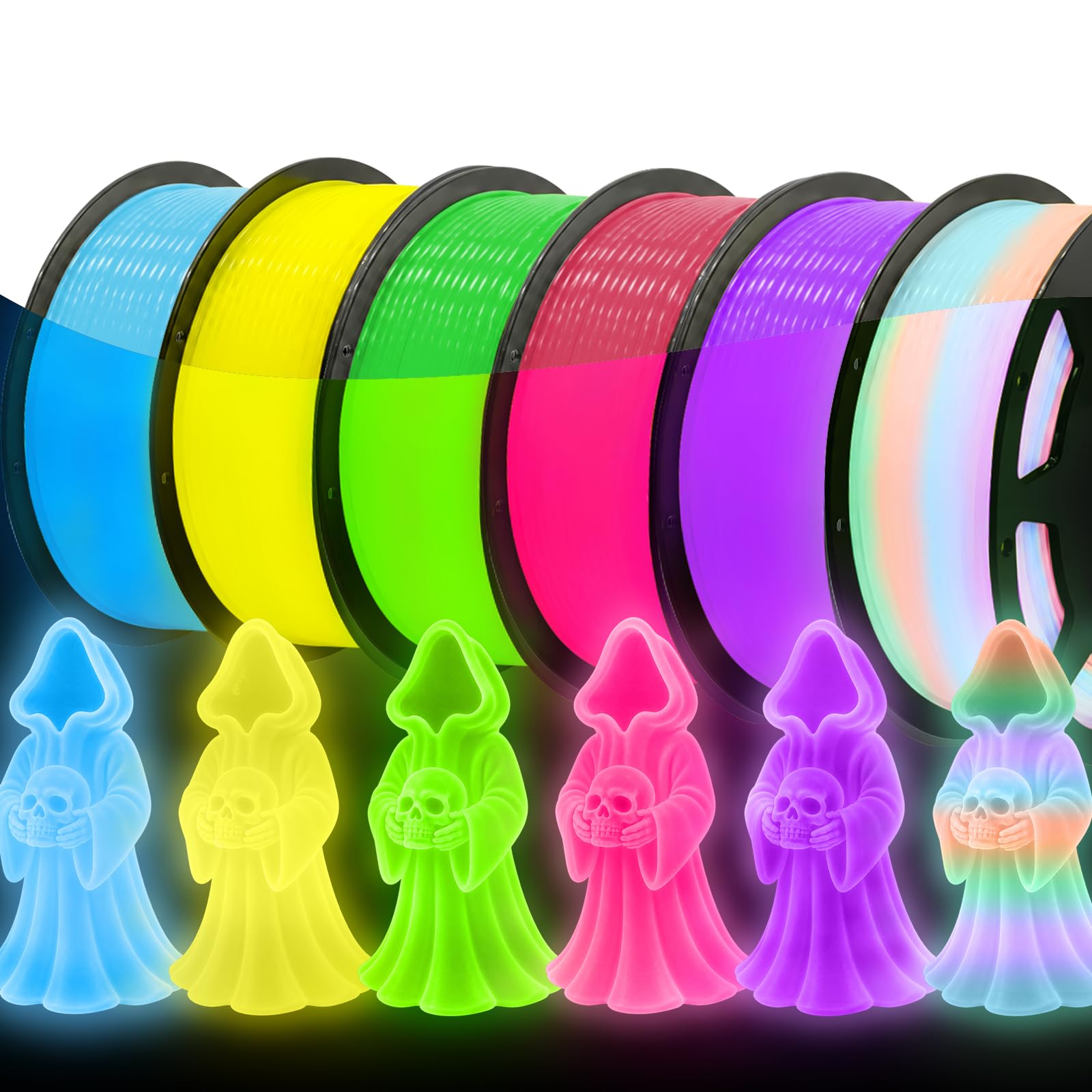 Glow in the Dark PLA+ Filament, 6 Pack 200g Spool Bundle, 1.75mm