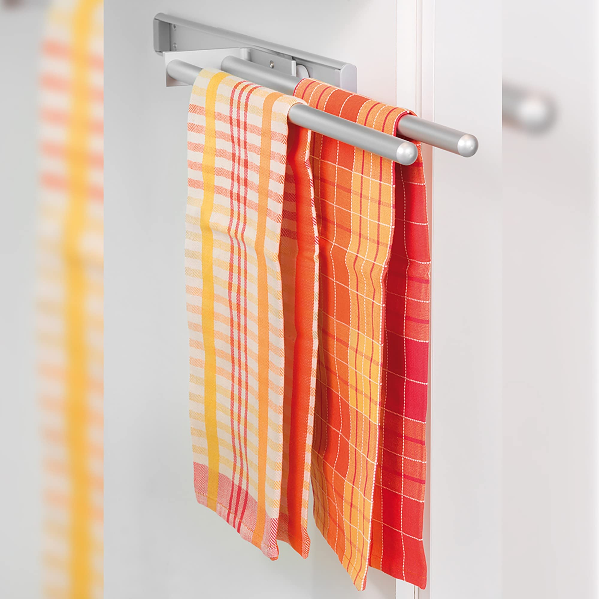 Emuca - Porta asciugamani estraibile, 2 bracci, appendi asciugamani da bagno o cucina, 440 mm, Alluminio, Grigio