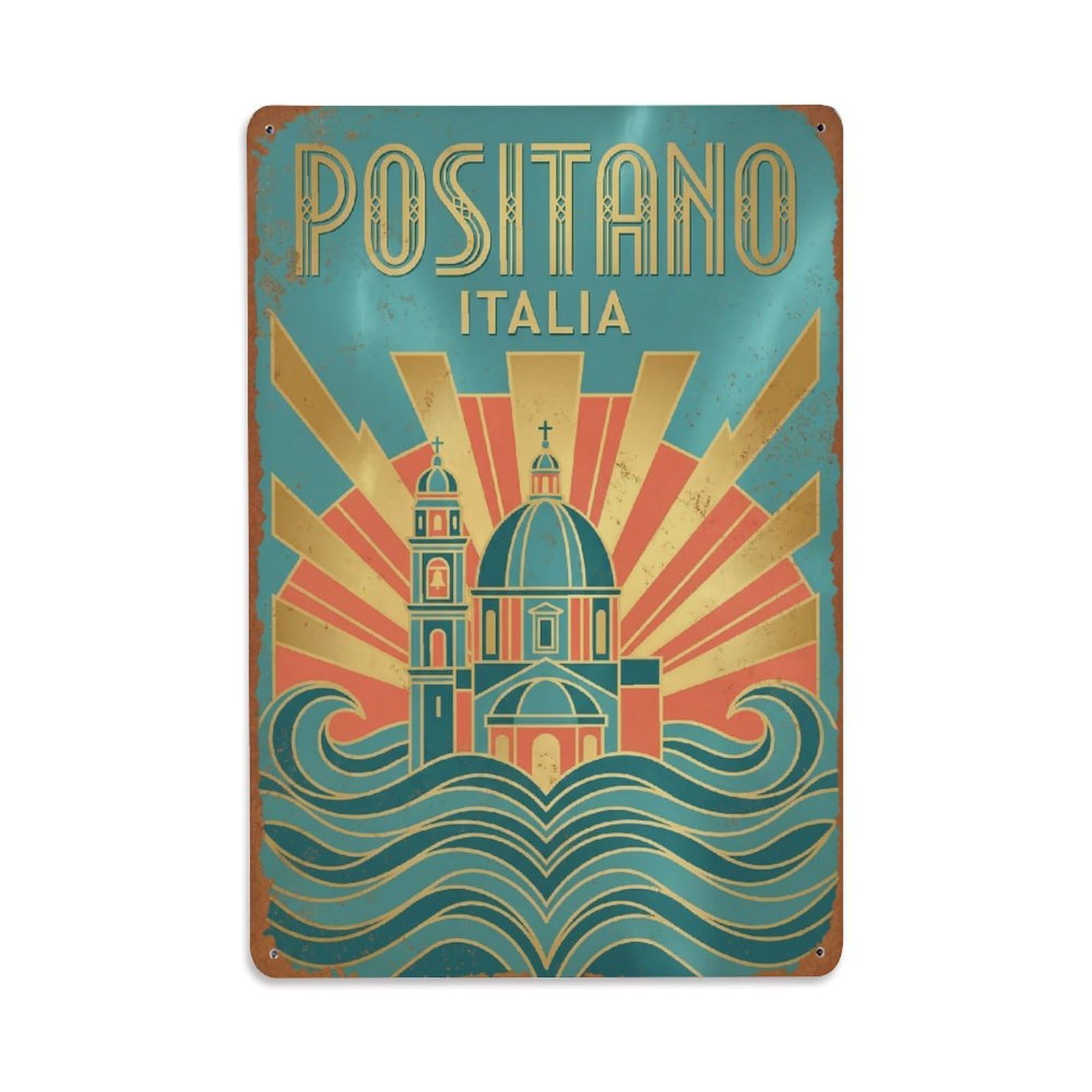 Vintage Travel Positano Italy Discovery Metal Tin Sign