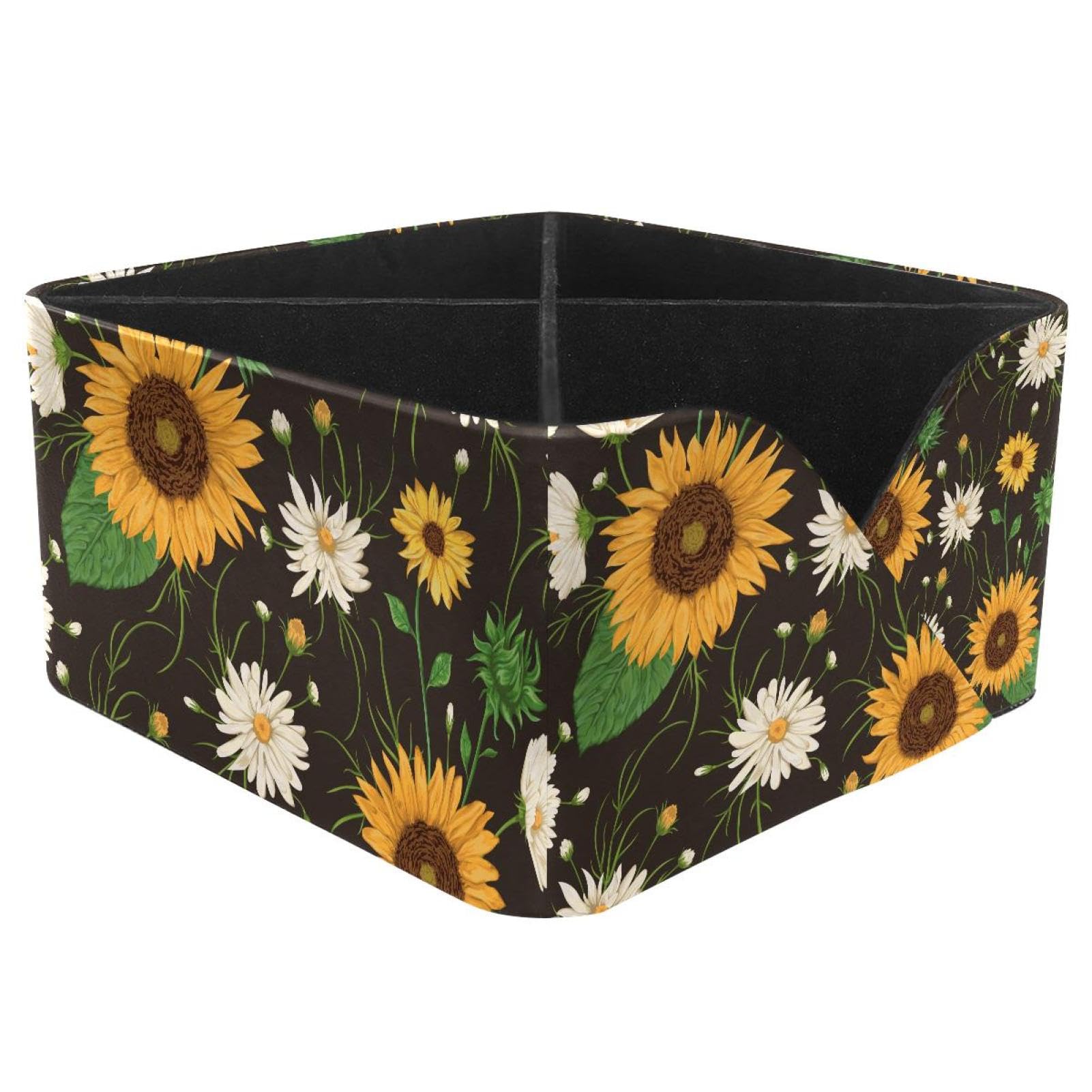 KengjuTesu Vintage Sunflower Chamomile Flowers Watercolor Pattern Desktop Organizer Pen Holder, Rectangular Pencil Cup for Office, Study and Makeup Stations