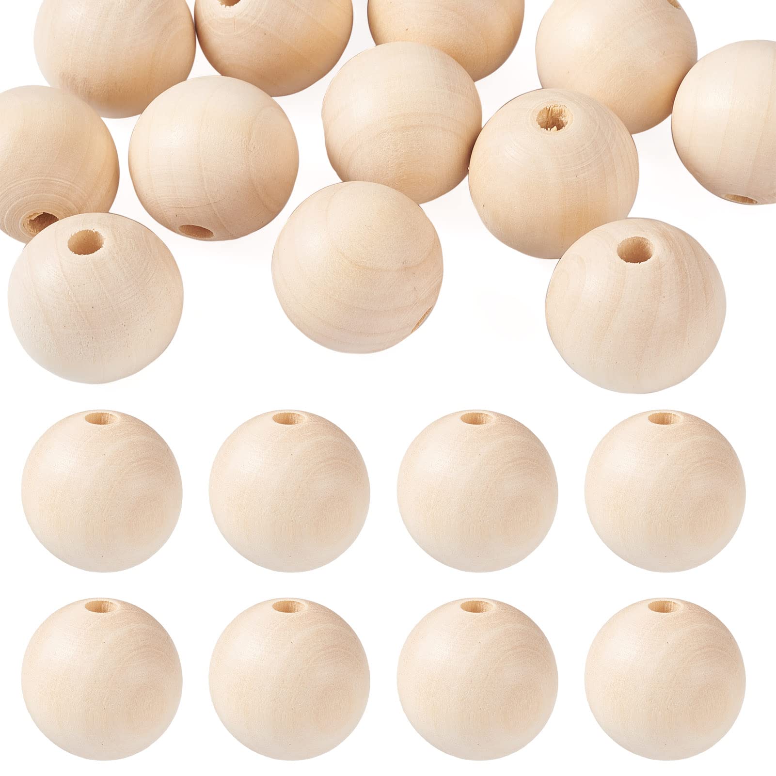 PandaHall 15pcs 30mm Natural Round Wood Beads Large Hole Unfinished Wooden Ball Spacer Loose Beads with 6~7mm Hole for Crafts DIY Handmade Decorations Jewelry Making