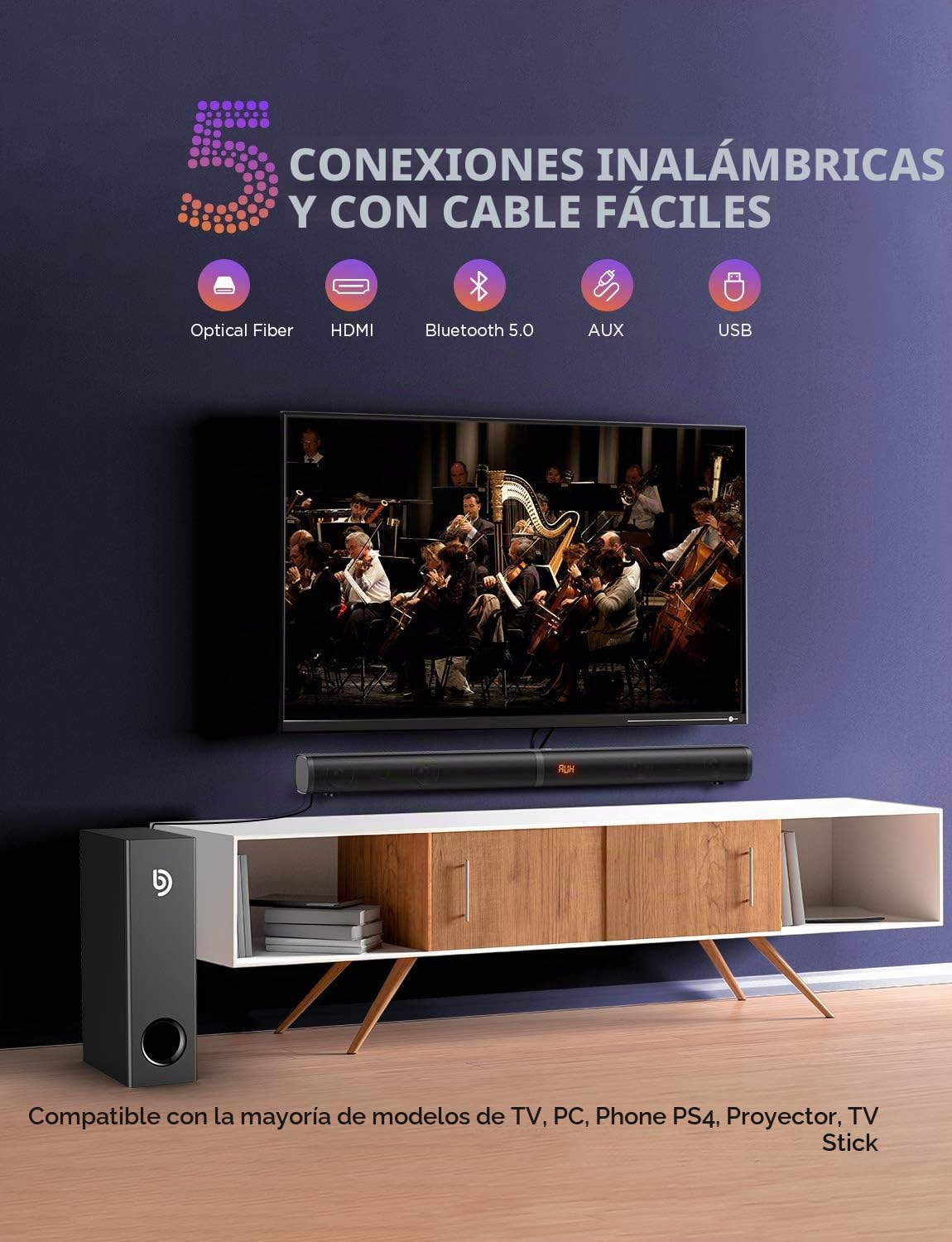 POWBUZZ Barra de Sonido 2.1 con Subwoofer 190 W Altavoces Barra de Sonido para TV HDMI, Bluetooth 5.0, Cine en Casa para TV, PC, PS4, Portátil, Tablet Tapio III