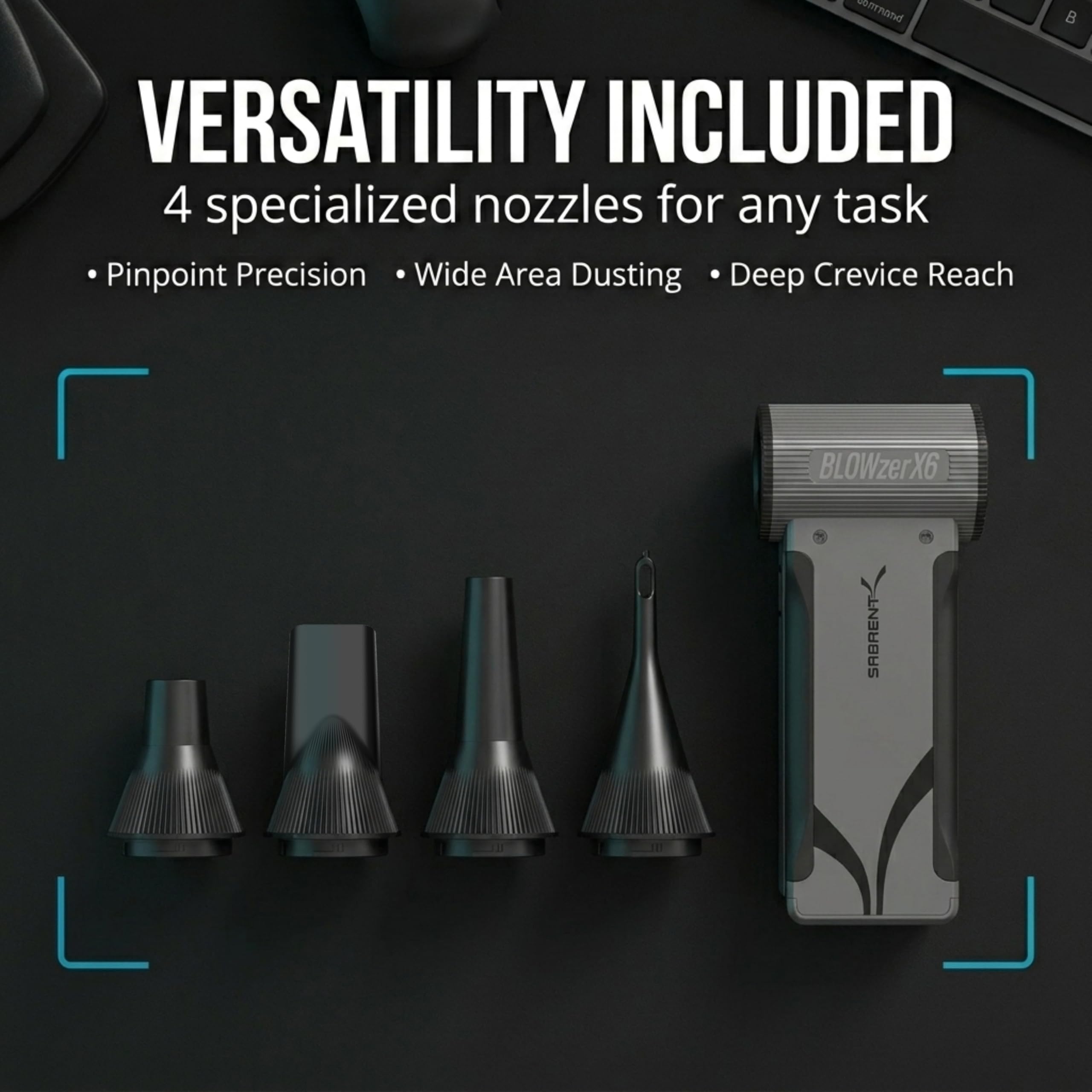 SABRENT Blowzer X6 Soplador de Aire Inalámbrico | 30.000 RPM, Soplador Aire Comprimido Eléctrico de Hasta 86 m/s para PC, Teclado y Automóvil, 100 Minutos Autonomía (TF-BZX6)
