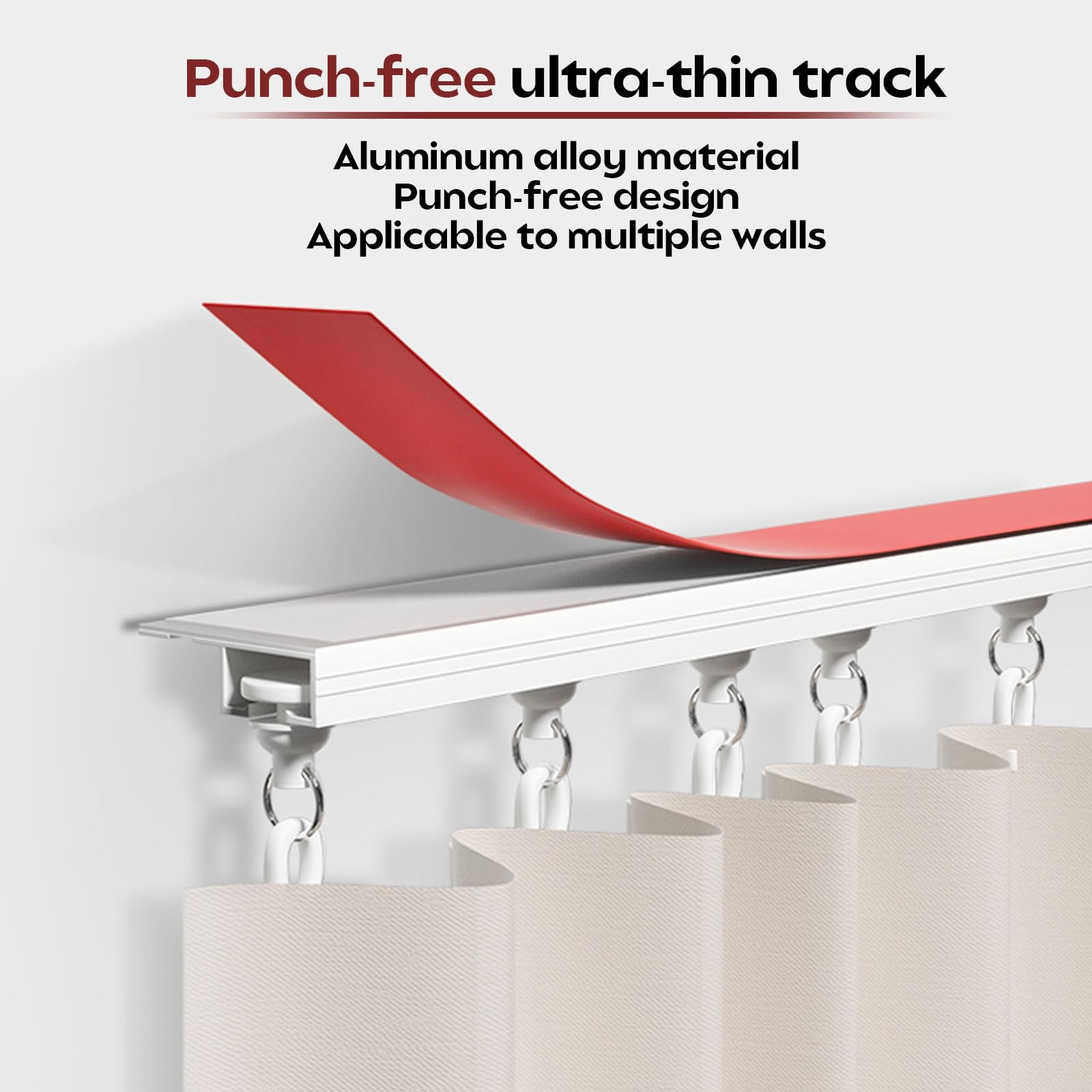 Tringle à Rideaux autocollante sans perçage, Rails à Rideaux Ultra-Fins en Aluminium, Montage au Plafond et au Mur, Style déco Moderne et Simple, pour Espace, séparateur de pièce (500 cm (4