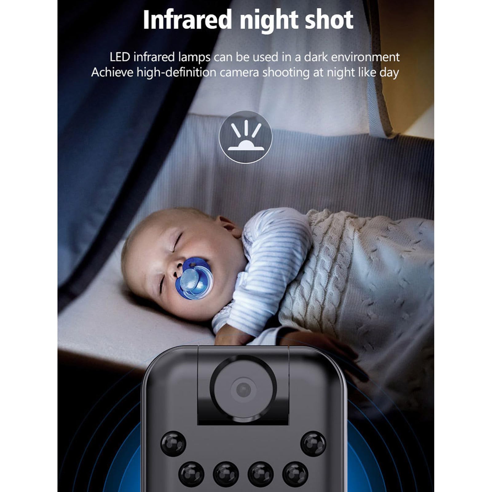 Dpofirs Videocamera Tascabile per Esterni, Videoregistratore Portatile per Visione Notturna con Clip Posteriore, Mini Telecamera di Sicurezza per la Casa, Batteria da 400 MAh
