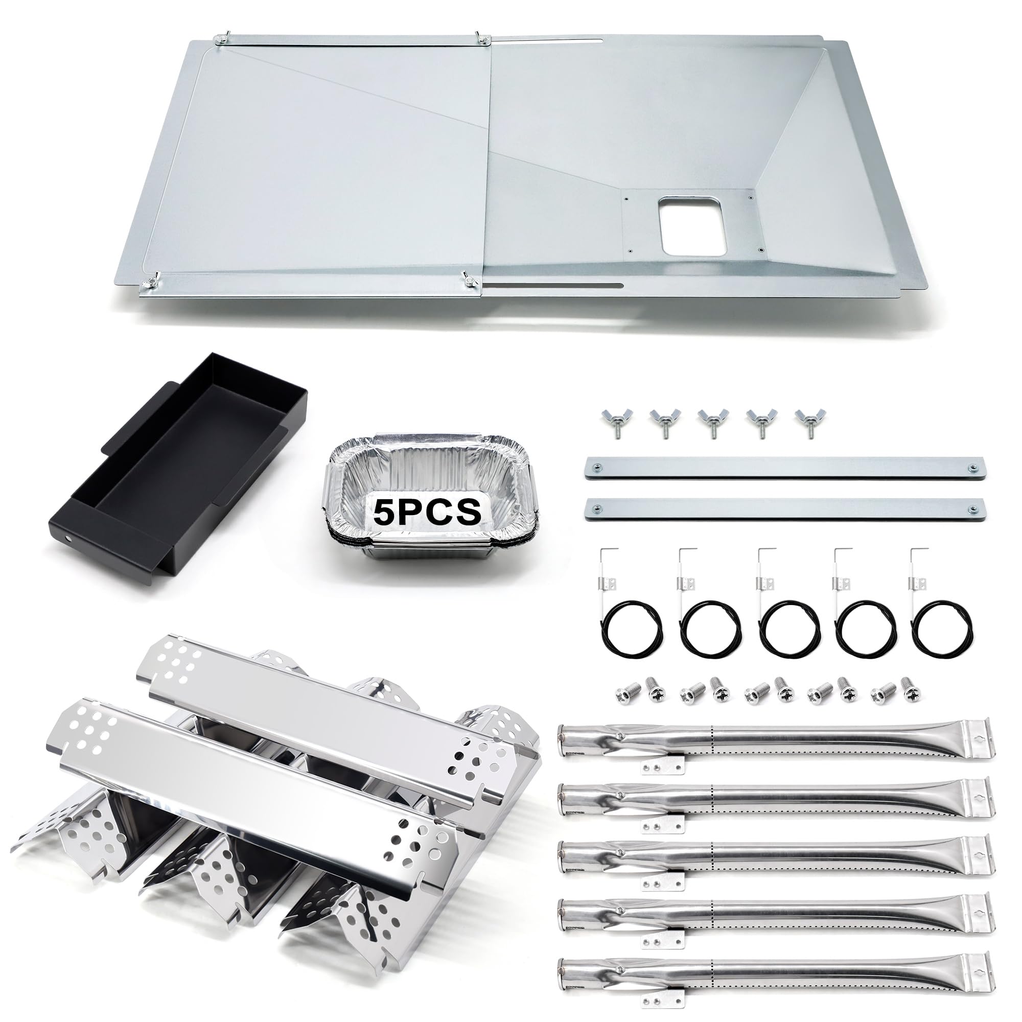 Grill Ersatzteile für Nexgrill 5 Brenner 720-0888N, 720-0888, 4 Brenner 720-0830H, 720-0783E, Verstellbare Grillfettwanne mit Auffangwanne, Heizplatten, Brenner und Zünder für Nexgrill