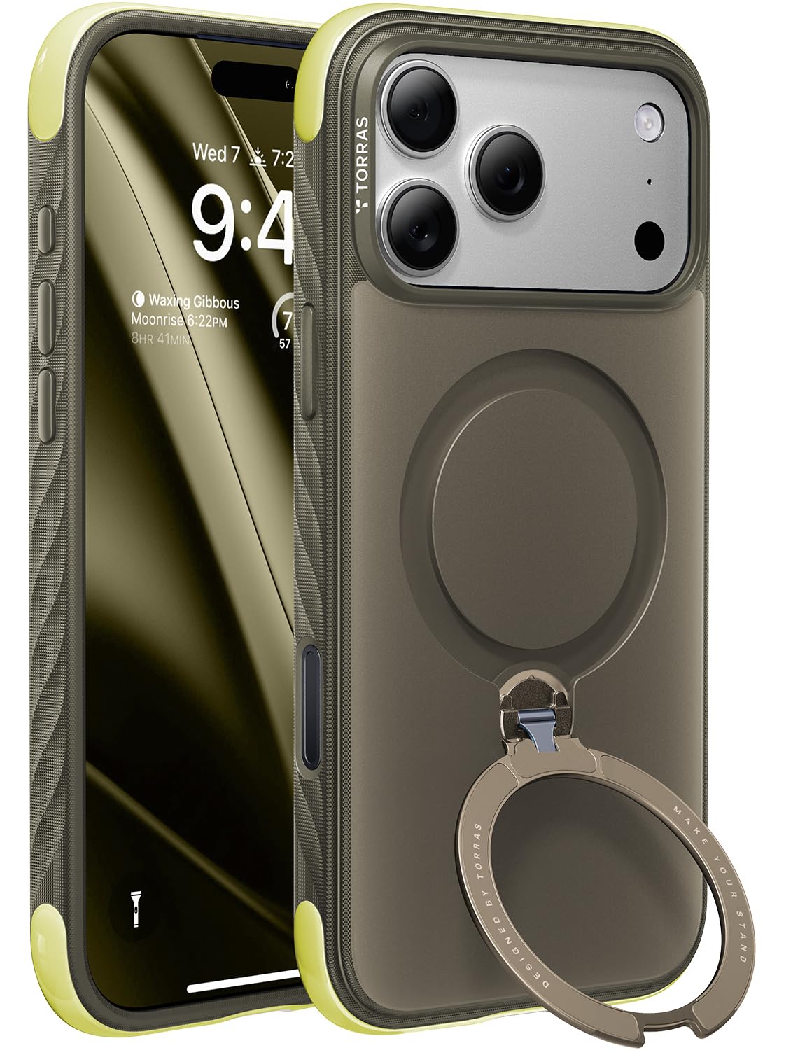 Photo 1 of TORRAS Q3 Rugged for iPhone 17 Pro Max Case with 360 Magnetic Stand, [Tough 7X Mil-Grade Protection] Fit for MagSafe, [Anti-Slip Grippy Sides] Camera Control Button,Microfiber Lining, Moss Green