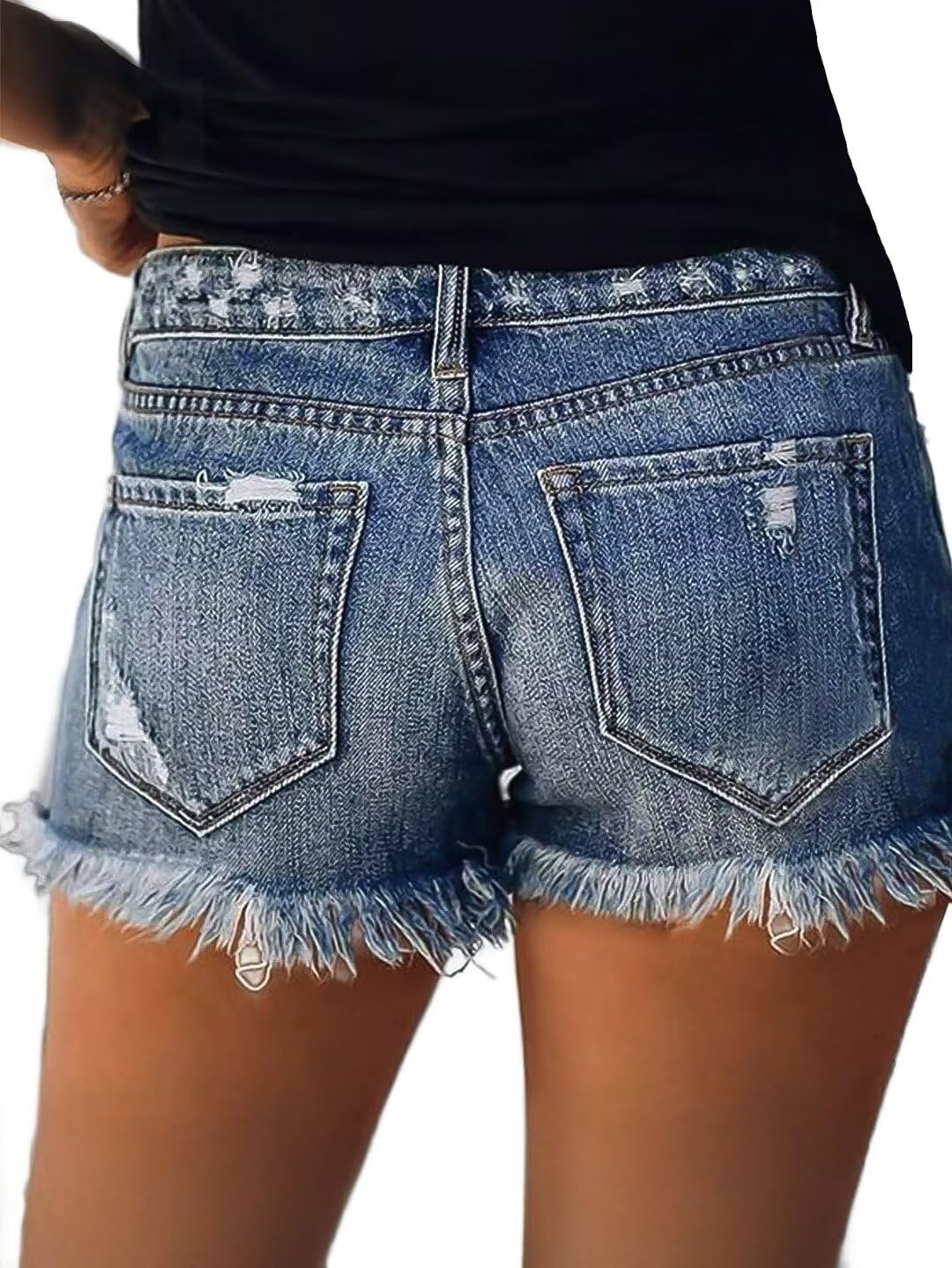 Flamingals Women's Ripped Raw Hem Button Up Mid Waist Denim Shorts - Image 4