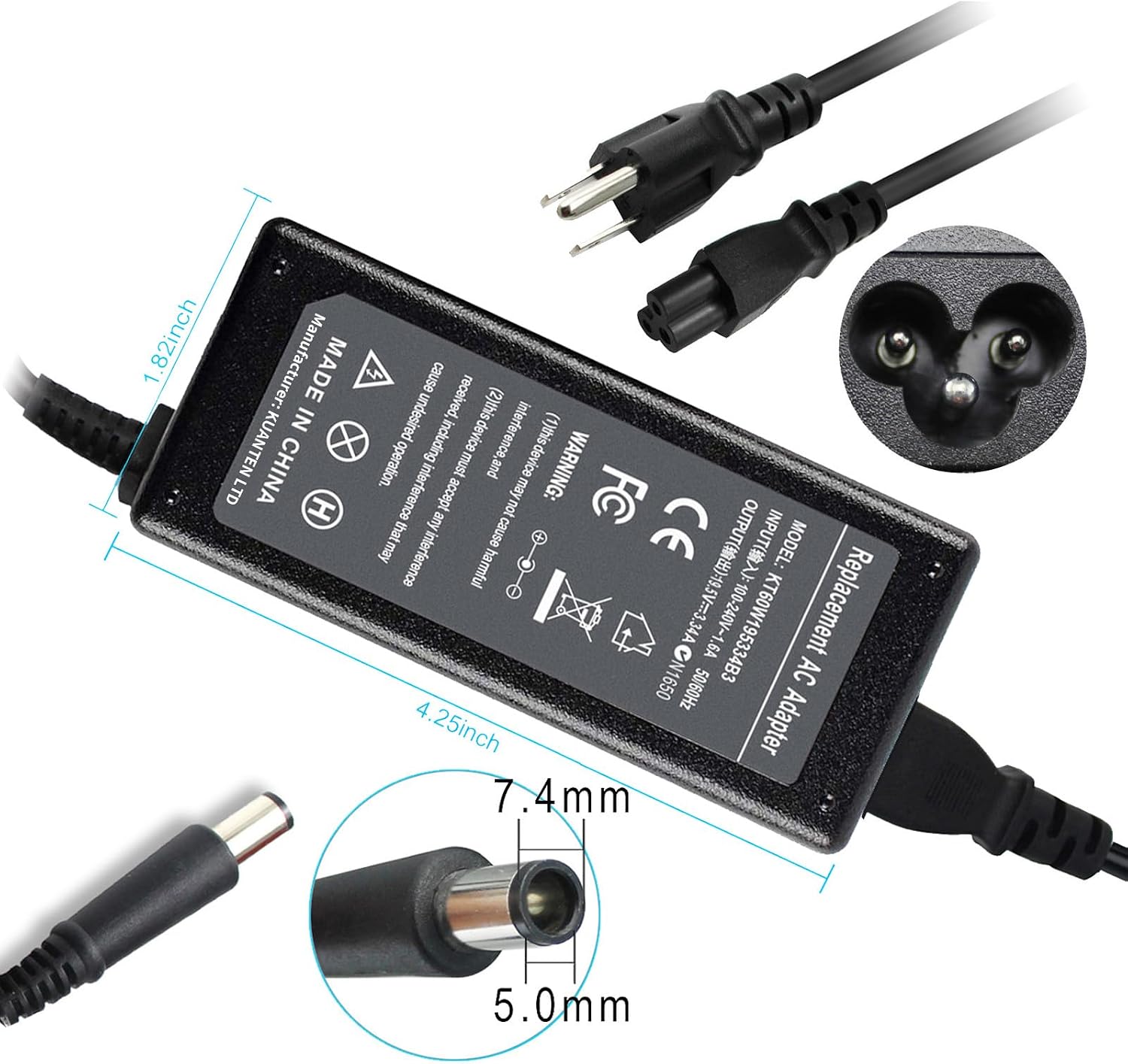 65W Charger Power Supply Adapter for Dell Chromebook 11 3180 3189 3120 3181 P22T P26T LA65NS2-01 PA-12 HA65NM130 06TM1C 09RN2C 6TM1C Y1H45 1XRN1 PA-1900-02D CB1C13 DA65NM111-00 928G4