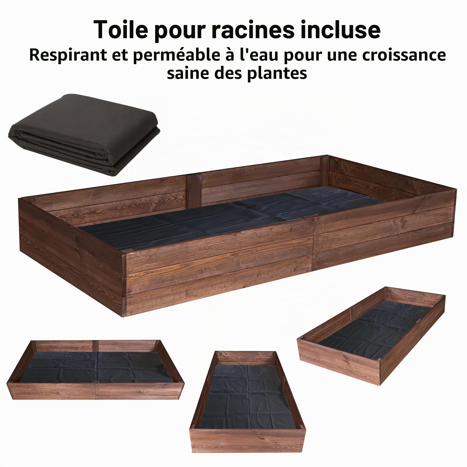 Finesse Jardinieres Exterieur - Carré Potager Extérieur en Bois IMPRÉGNÉ Robuste 120x80x27cm - Planches Pré-Perforées - Montage Facile - Feutre de Drainage Inclus