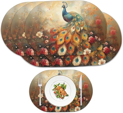 Miniatura 106 de Heat Resistant Placemats Oval Placemats Set of 6 Leather Washable and Wipeable Non Slip Place Mats, Waterproof Modern Dining Table Mats, Oval Floral
