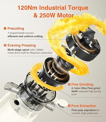 Miniatura 7 de Exprimidor de prensa en frío, máquinas exprimidoras URVIBY 2 en 1 para verduras y frutas con tecnología de exprimido mejorada, potente motor