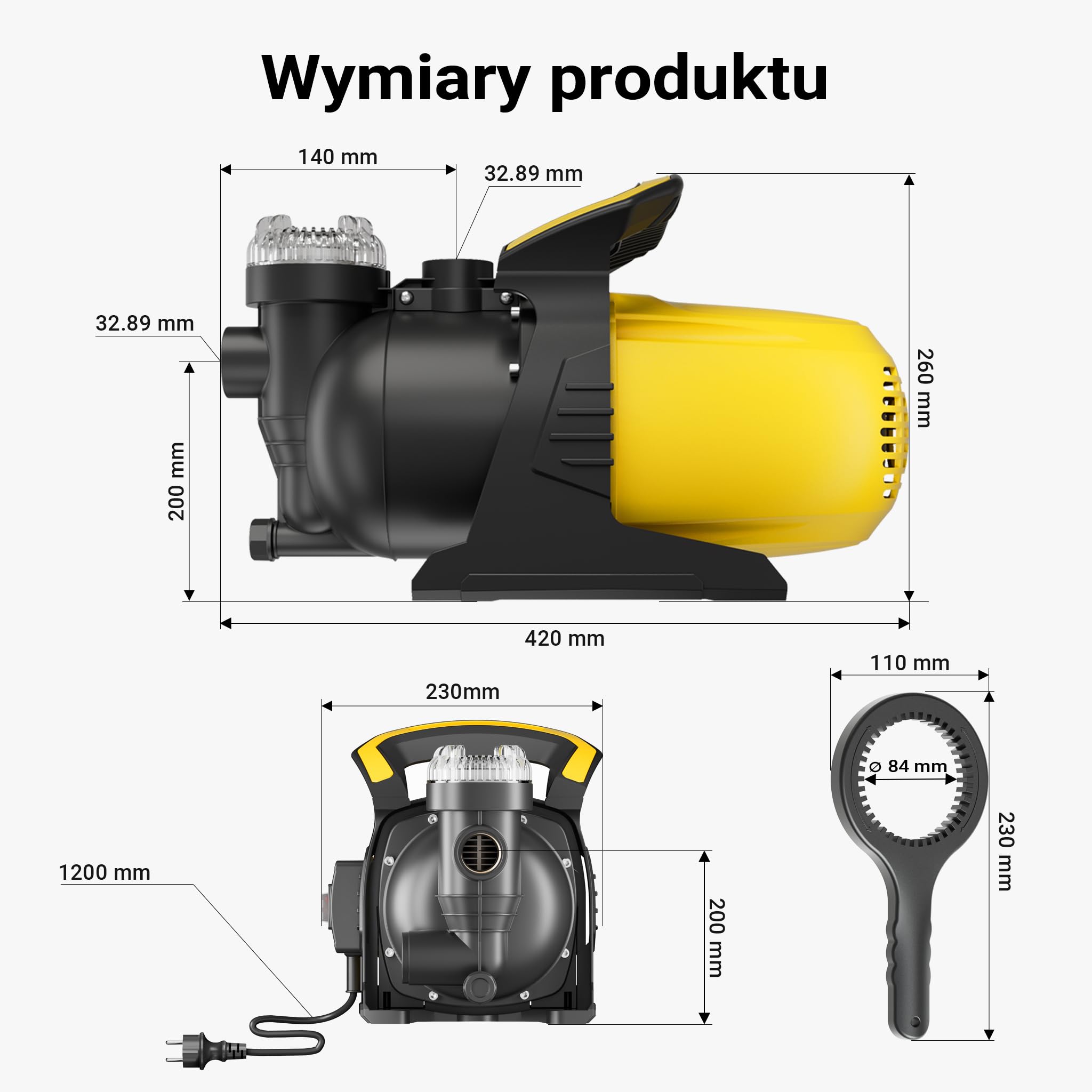 Wiltec Pompa ogrodowa 1200 W z filtrem wstępnym i obudową z tworzywa sztucznego, 3800 l/h, do nawadniania ogrodu i opróżniania basenu