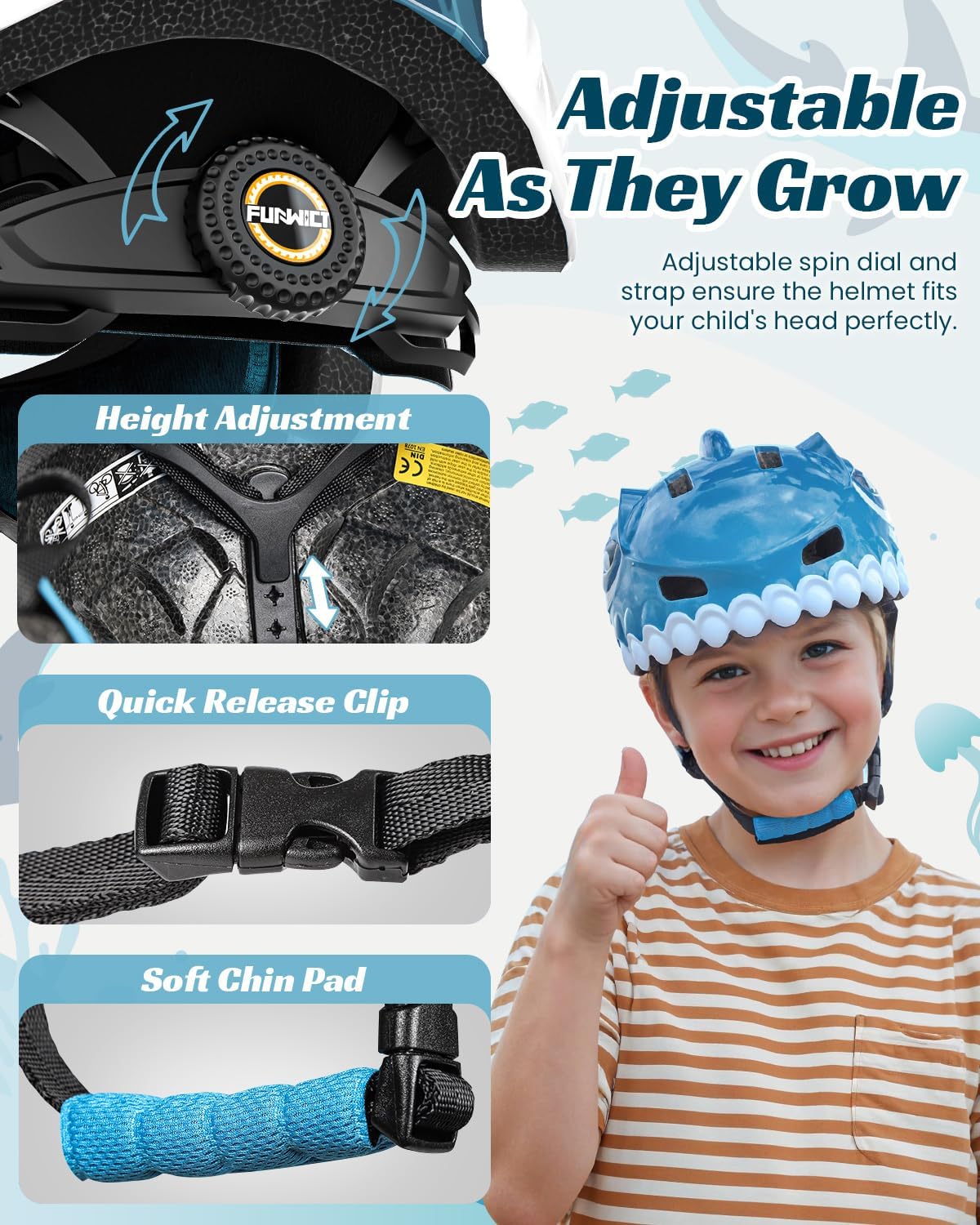 Casco Bicicleta Niño 3D Animados Casco Bici para Niños y Niñas de 3-8 Años Ajustable Casco Bici Bebe con Juego Protectores para Bicicleta, Patinete y Skateboard (Azul, S: 50-54 cm)