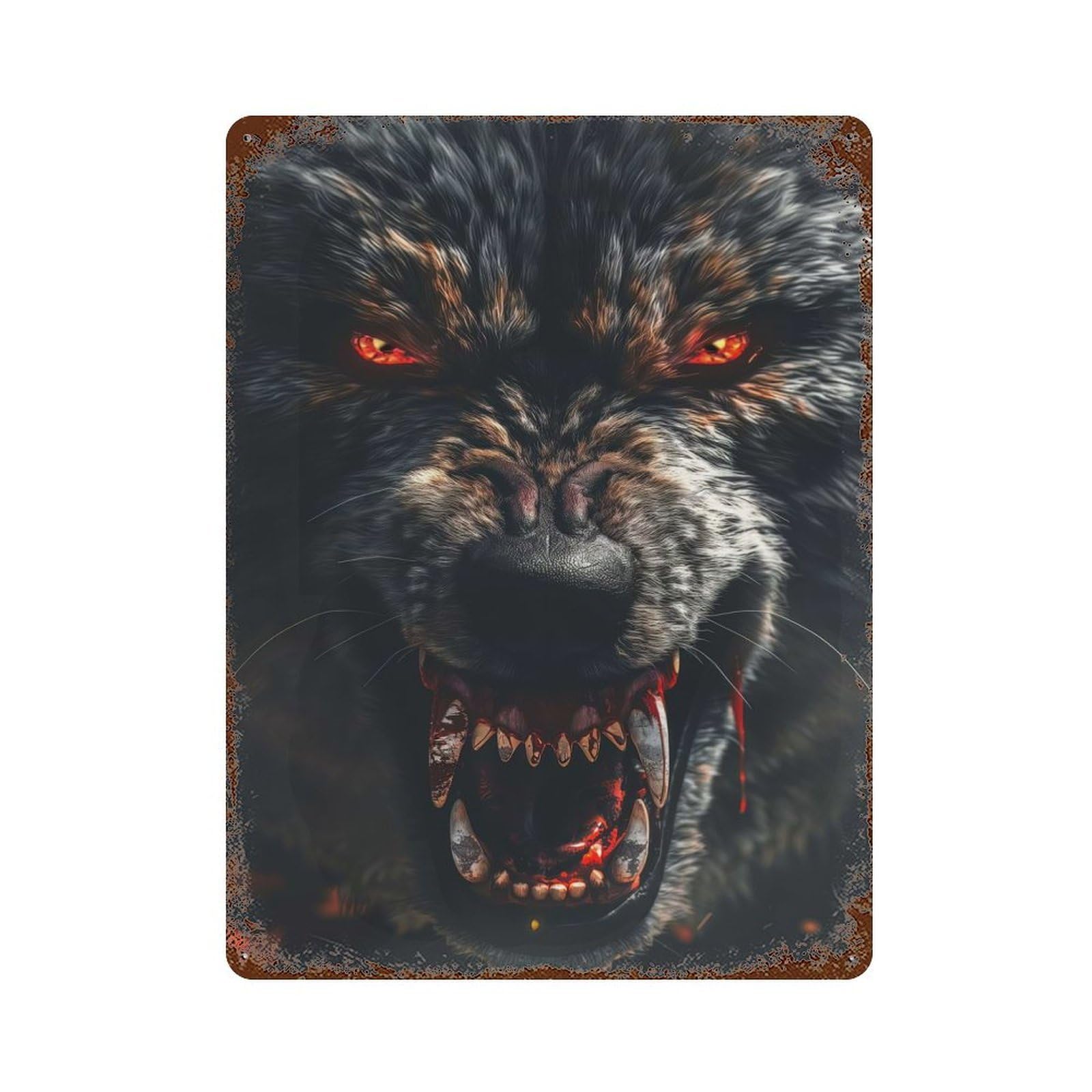 Distressed Metal Wall Sign with Wild Wolf Design 15.7"x11.8", for Living Room, Hallway And Home Decor, Vintage Wall Decor