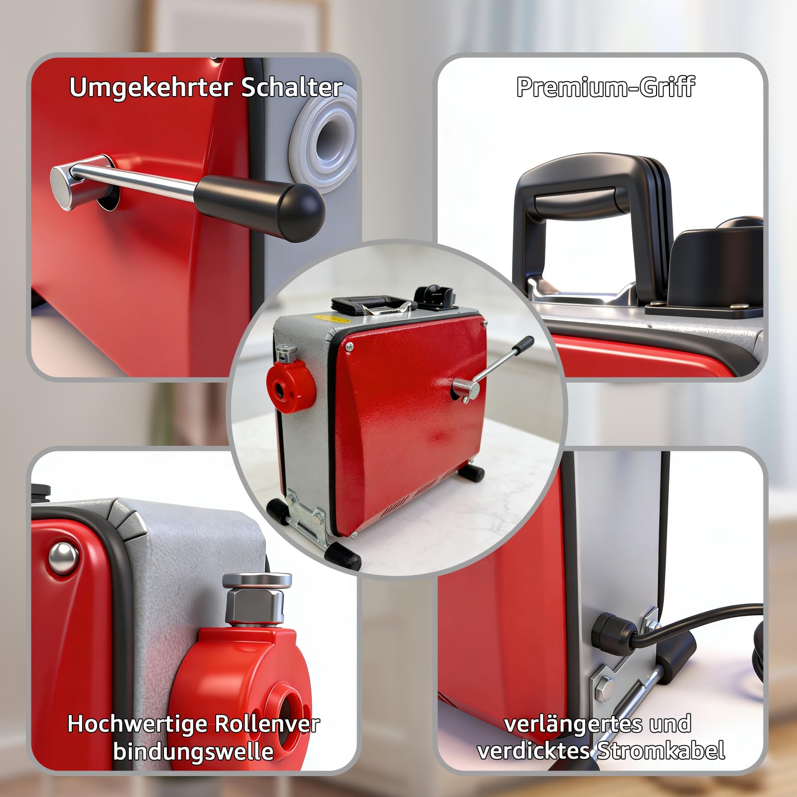 Elektrische Abflussspirale 550W Rohrreinigungsmaschine | 28m Abflussspirale & 7 Bohrköpfe, 400 U/min, Ø16/10mm für Ø20-200mm Rohre | Effektiver Rohrreiniger für Küche, Bad & WC