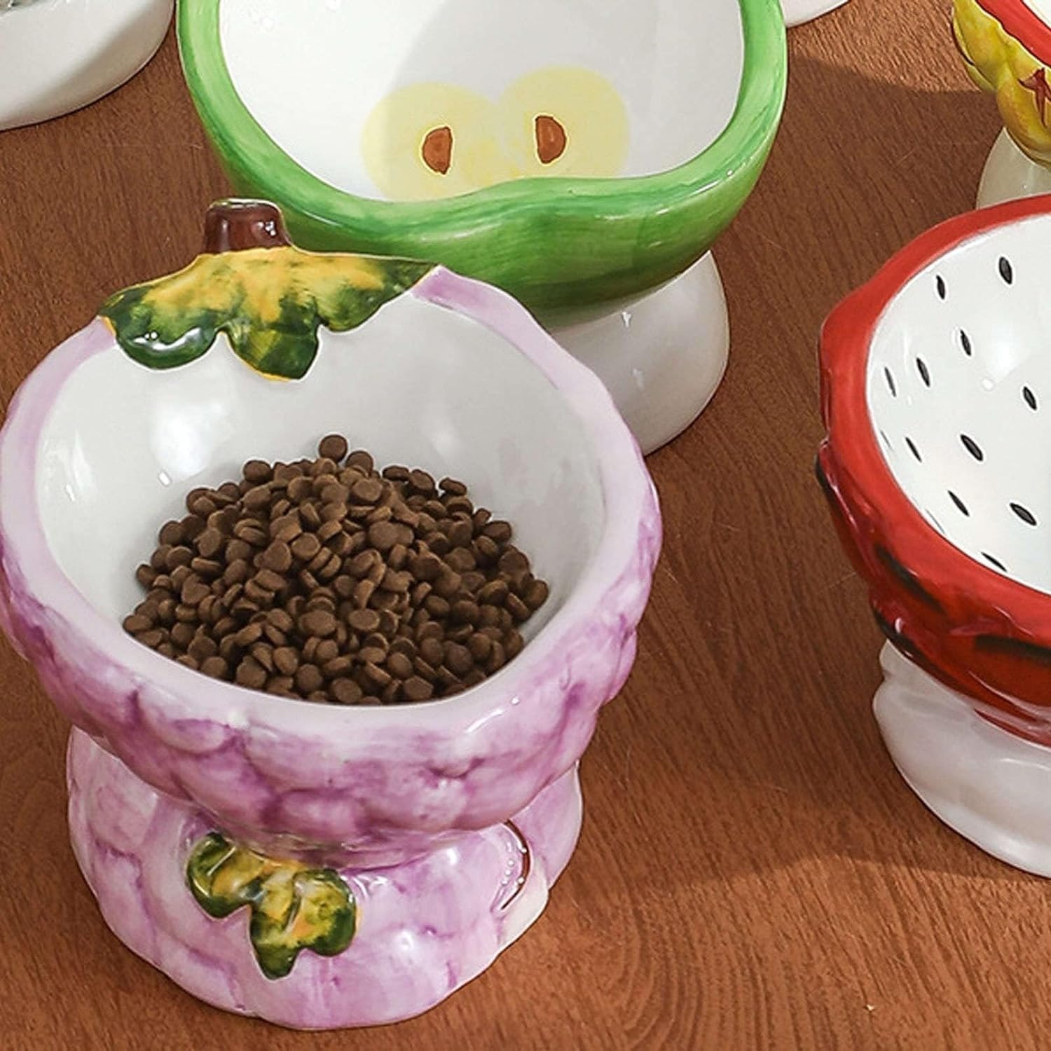 Podniesiona ceramiczna miska do karmy dla kota do ochrony kręgosłupa dla zwierząt, miska do karmy dla kota w stylu owocowym 10,5 * 14 cm