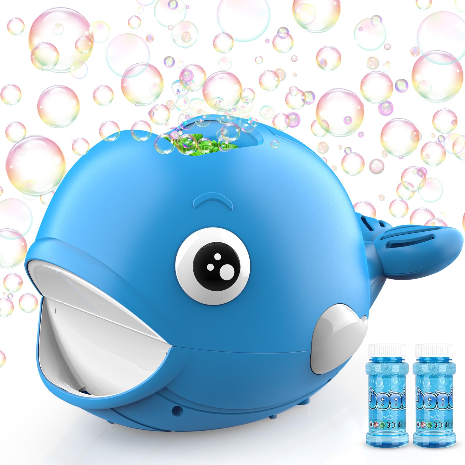 Machine a Bulles de Savon Enfant, Jouet Garçon Fille 3 4 5 6 7 8 Ans Appareil a Bulles Automatique Portable Souffleuse à Bulles avec 2 Bouteilles Cadeau Enfant Jeux Exterieur Jardin Plein Air, Baleine