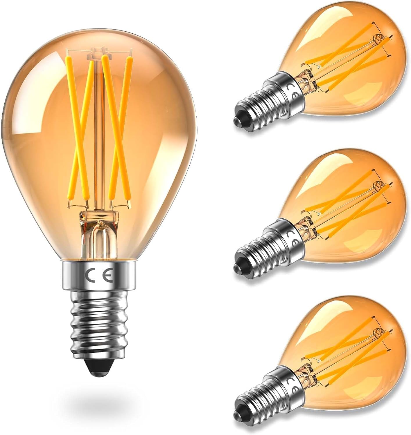 Bonlux 4W E14 Dimmable LED Bulb E14 Small Edison Screw Golf Ball G45 Bulb, 4W G45 SES Filament Bulb Warm White 2700K, Vintage Mini Globe Bulb, 40W Incandescent Bulbs Replacement, Amber Glass (4-Pack)