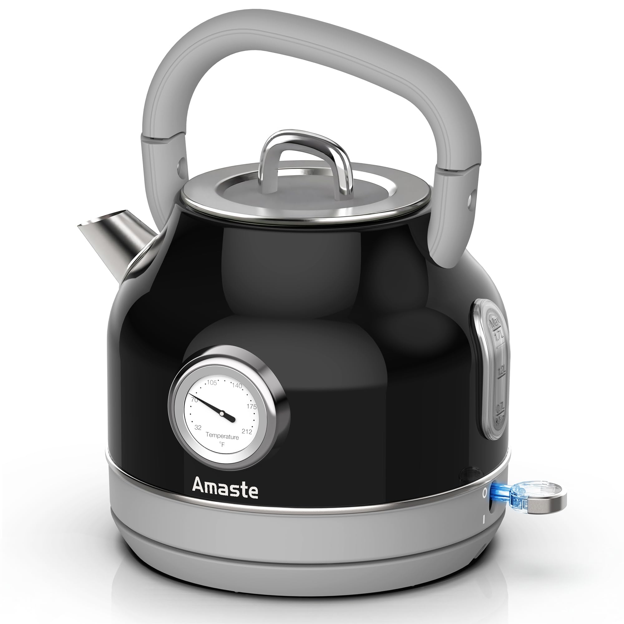 Amaste Electric Kettle, Retro Electric Tea Kettle With Thermometer, 57 Oz Hot Water Kettle For Coffee & Tea, 304 Stainless Steel, 1500w Fast Boiling,