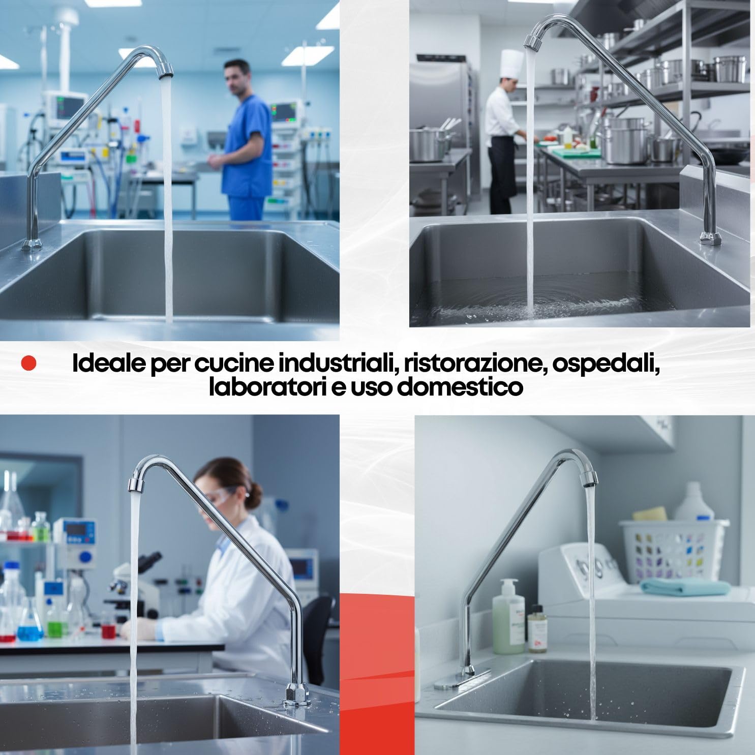 GOLDMAN SERVICE | Beccuccio alto girevole con aeratore per rubinetto a pedale della cucina industriale | Collo di cigno cromato in acciaio inox – Ricambio professionale per Lavelli di ospitalità