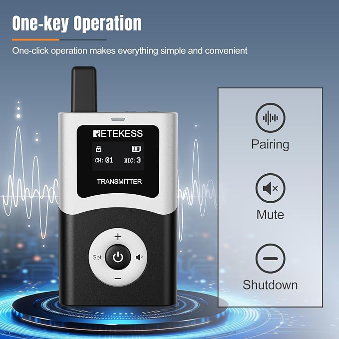 Sistema de guía Retekess T130U con auriculares inalámbricos miniatura 5