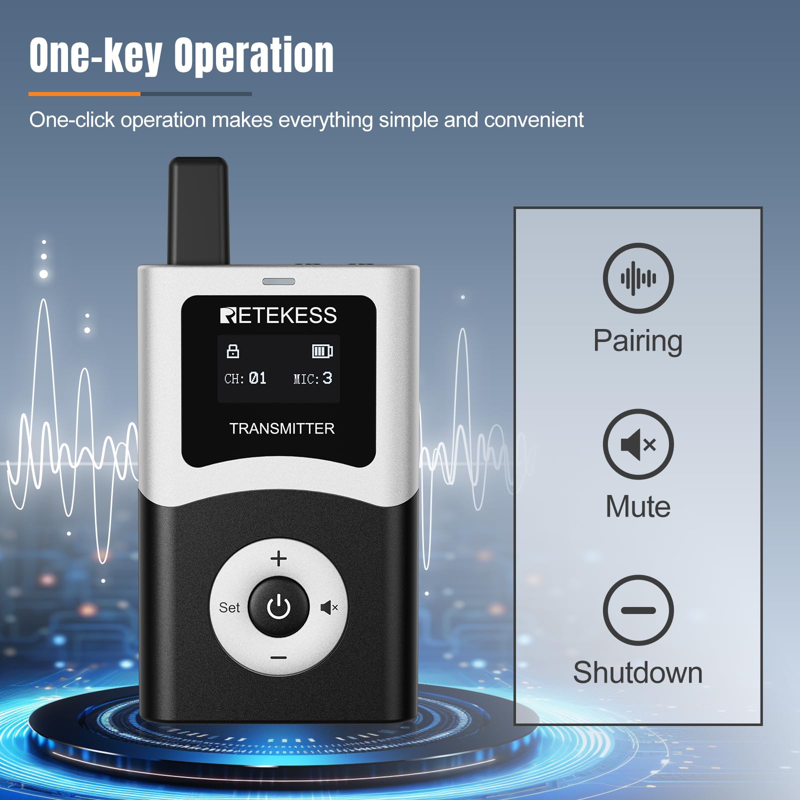 Retekess T130U - Sistema di guida turistica wireless, cuffie con auricolare universale da 3,5 mm per orecchio sinistro e destro, dispositivi di trasmissione audio per viaggi