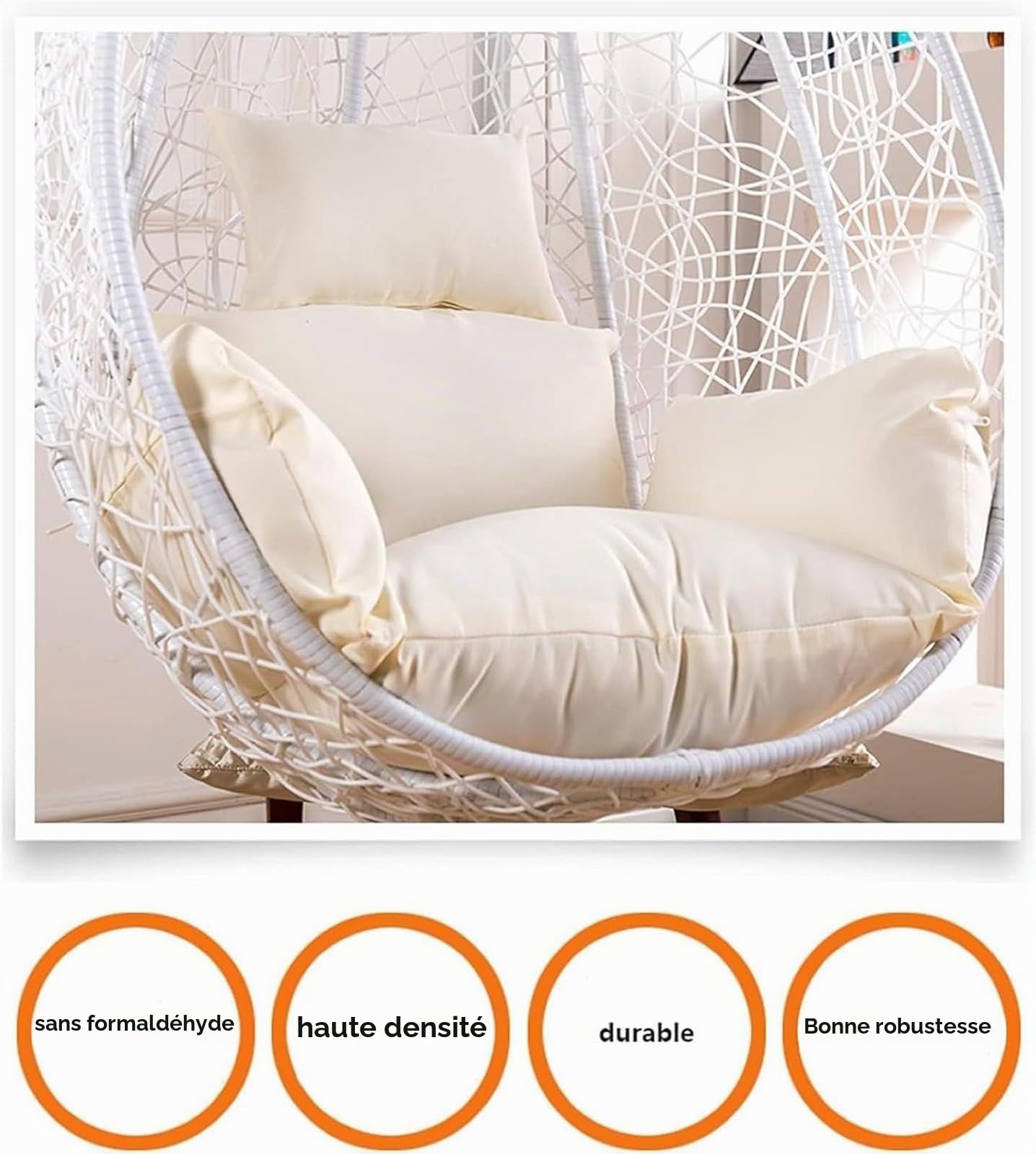 Housse de Coussin de Rechange ImperméAble pour Fauteuil Suspendu en Forme D'œUf, Housse de Coussin pour Fauteuil à Bascule de Jardin