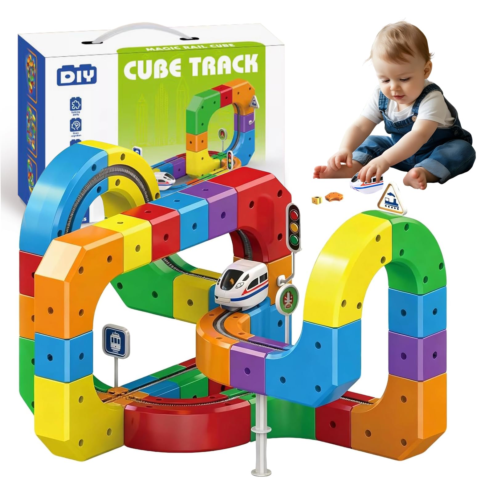 81-Piece Clickrail Electric Train Set, Track Fusion Train Toy, Magic Trains Set including Gravity-Defying Motorized Train