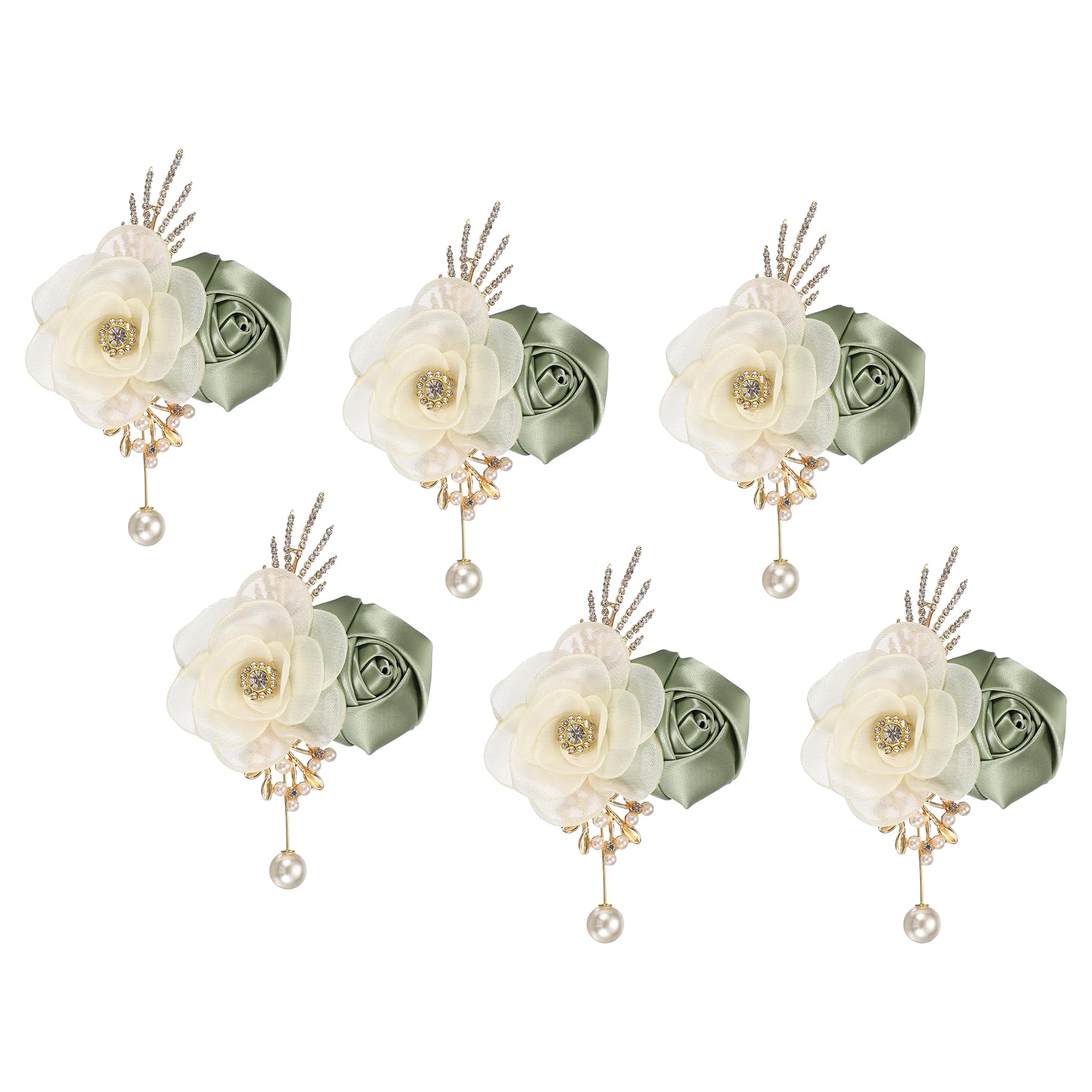 sourcing map Rose Boutonnieres for Men, 6 Pcs Mens Boutonnieres Lapel Flower with Pearl Artificial Silk Rose for Wedding Groom Groomsmen Ceremony Formal Events, Dusty Green