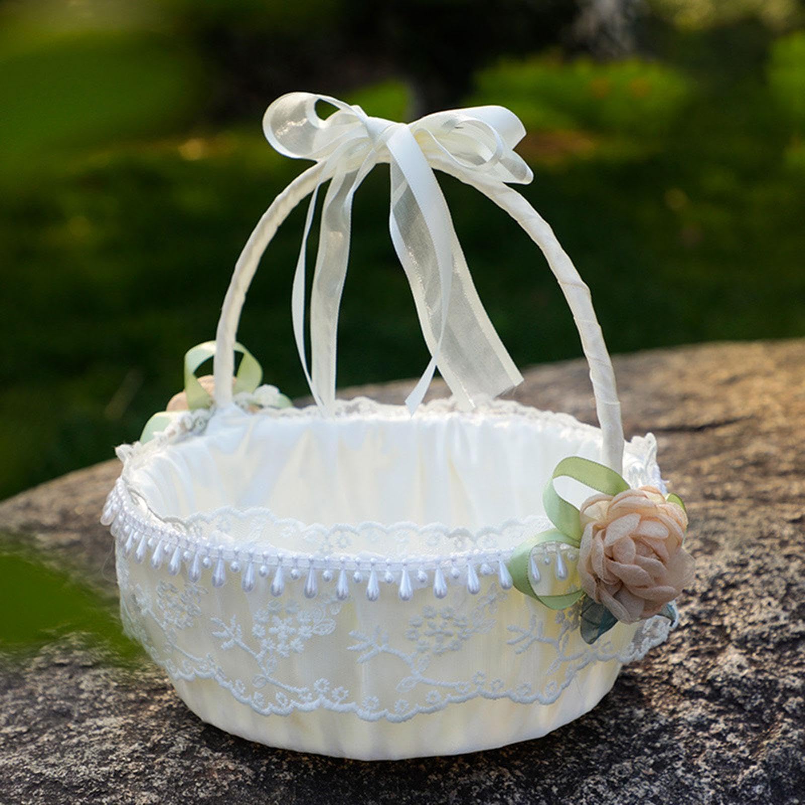 5er Set Hochzeit Blumenkorb weiß elegant Blumenmädchen Korb für besondere Anlässe Rose Style 5789