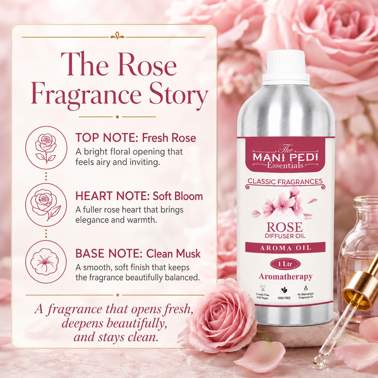 TMPE Rose Diffuser Oil with Long-lasting Aroma. Classic Floral fragrance Uplifts Mood, & Promotes Relaxation | Ideal for Aromatherapy, Diffusers & Air Purifiers - 1 L (1000 ml) 2