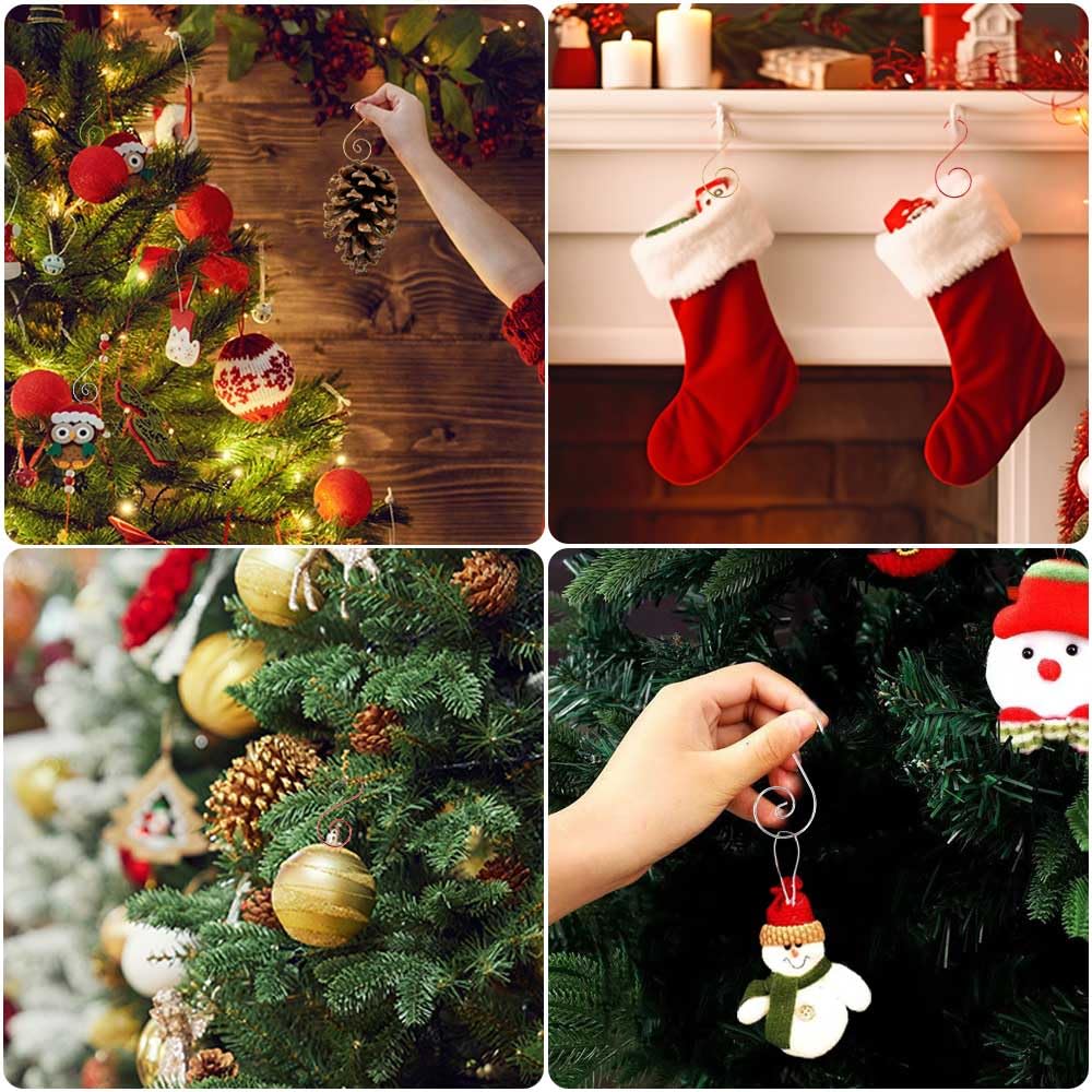 Ornament Hooks, Gold Christmas Ornament Hangers, 100 Pcs Christmas Ornament Hooks, Christmas Tree Hooks for Ornaments, Christmas Tree Decoration Hangers for Xmas Tree Xmas Balls Party Decorations