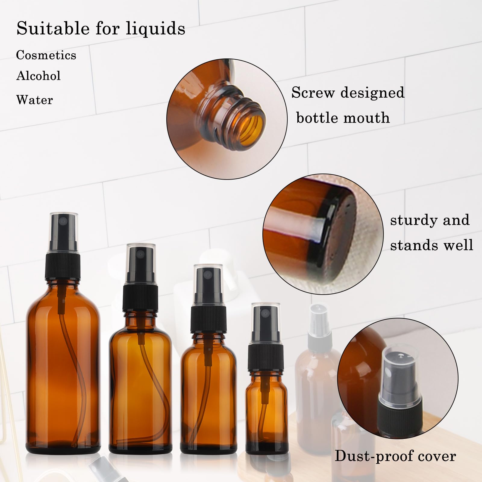 Sprühflasche, bernsteinfarbenes Glas, Reisezerstäuber für Parfüm, ätherische Öle, TSA-zugelassen, nachfüllbar, kleiner Sprüher mit Etiketten und Dosierwerkzeugen, 24 Stück