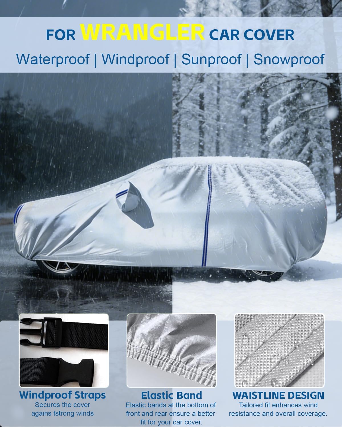 10 Layers Full Car Cover Custom Fit for Jeep Wrangler 2 Dr/Unlimited 2-Door JK JL TJ ect,100% Waterproof All Weather Heavy Duty Car Covers for Rain Sun UV Hail Protection with Door Zipper.