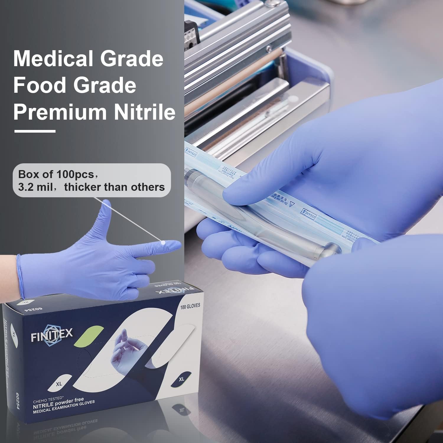 FINITEX Nitrile Disposable Gloves Medical Exam Gloves - 100/1000 PCS Latex-free Examination Purple Chemo Food Glove