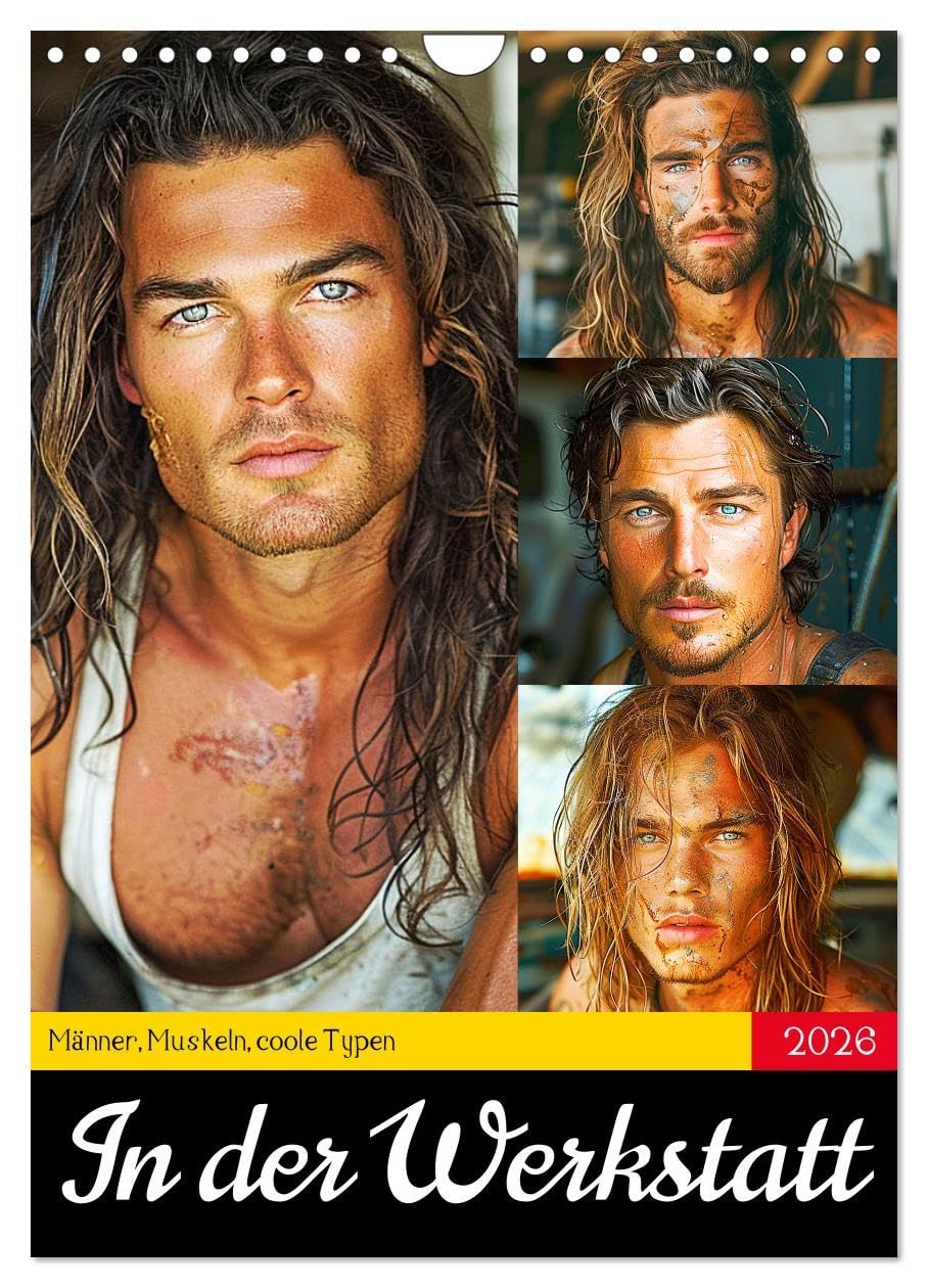 In the workshop. Men, muscles, cool guys UK-Version (Wall Calendar 2026 DIN A4 Portrait), CALVENDO 12 Month Wall Calendar — image 1