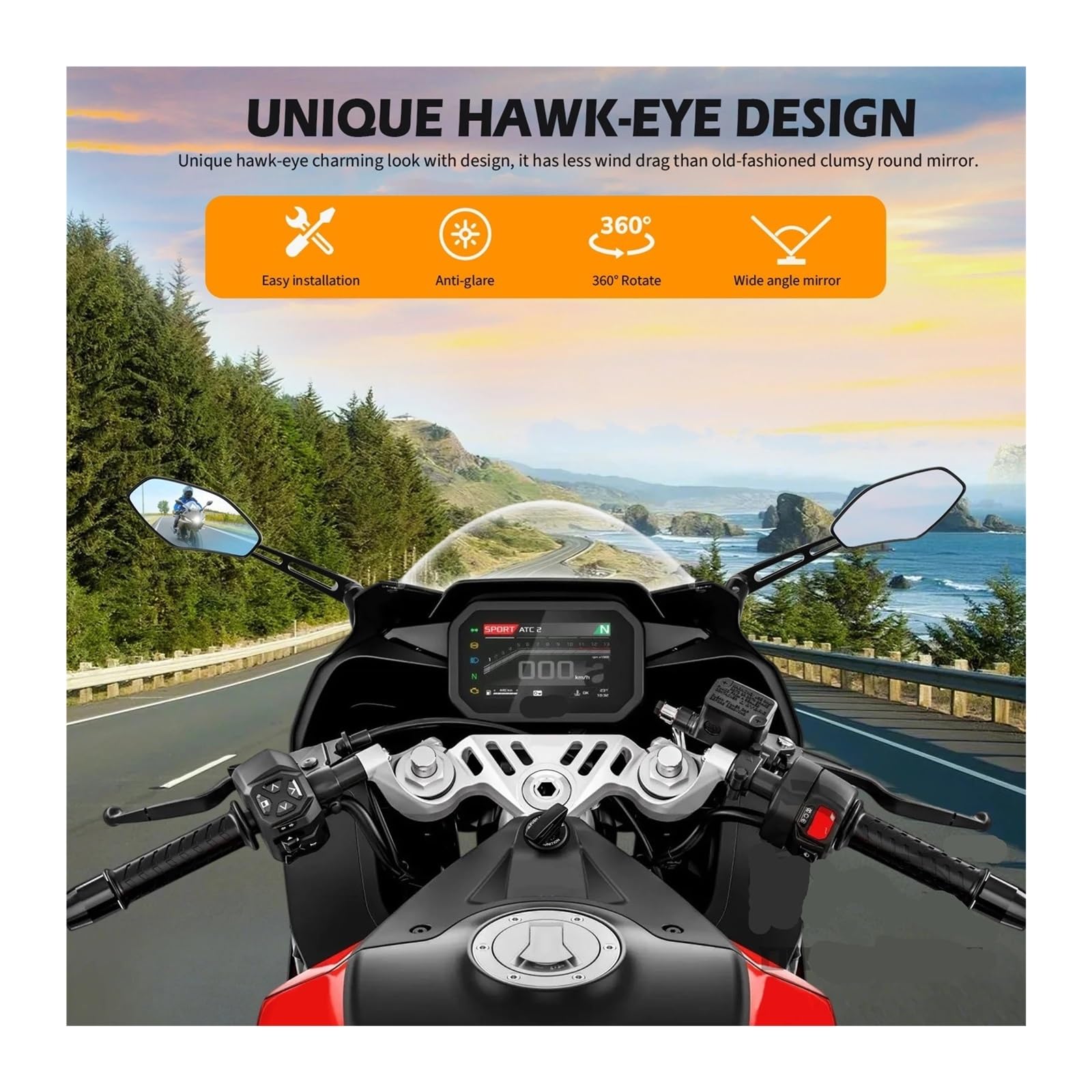 Motorcycle Mirrors Rétroviseurs De Moto en Aluminium CNC, 2 Pièces, Latéraux Anti-éblouissement pour Suzuki GSXR 600 750 1000 1300