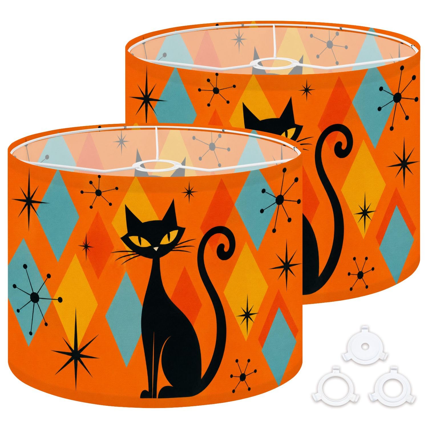 Deruinvaio Multi7 2Pcs 13In Lampshade Lamp Shade Mid Century Modern Black Cat For Ceiling Light, Table Lamp Floor Lamp Easy Assembly Replacement Light Shade