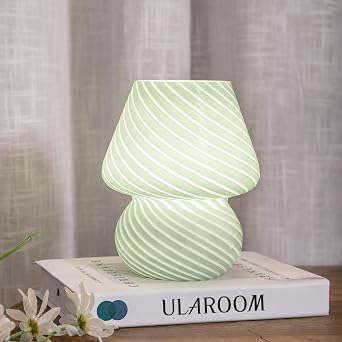 ULAROOM USB Plug-in Mushroom Lamp Small Bedside Table Lamp with 3 Temperature LED Bulb,Free Dimming Nights Light for Bedroom/Living Room/Entryway/Corner Decor Stripe Green