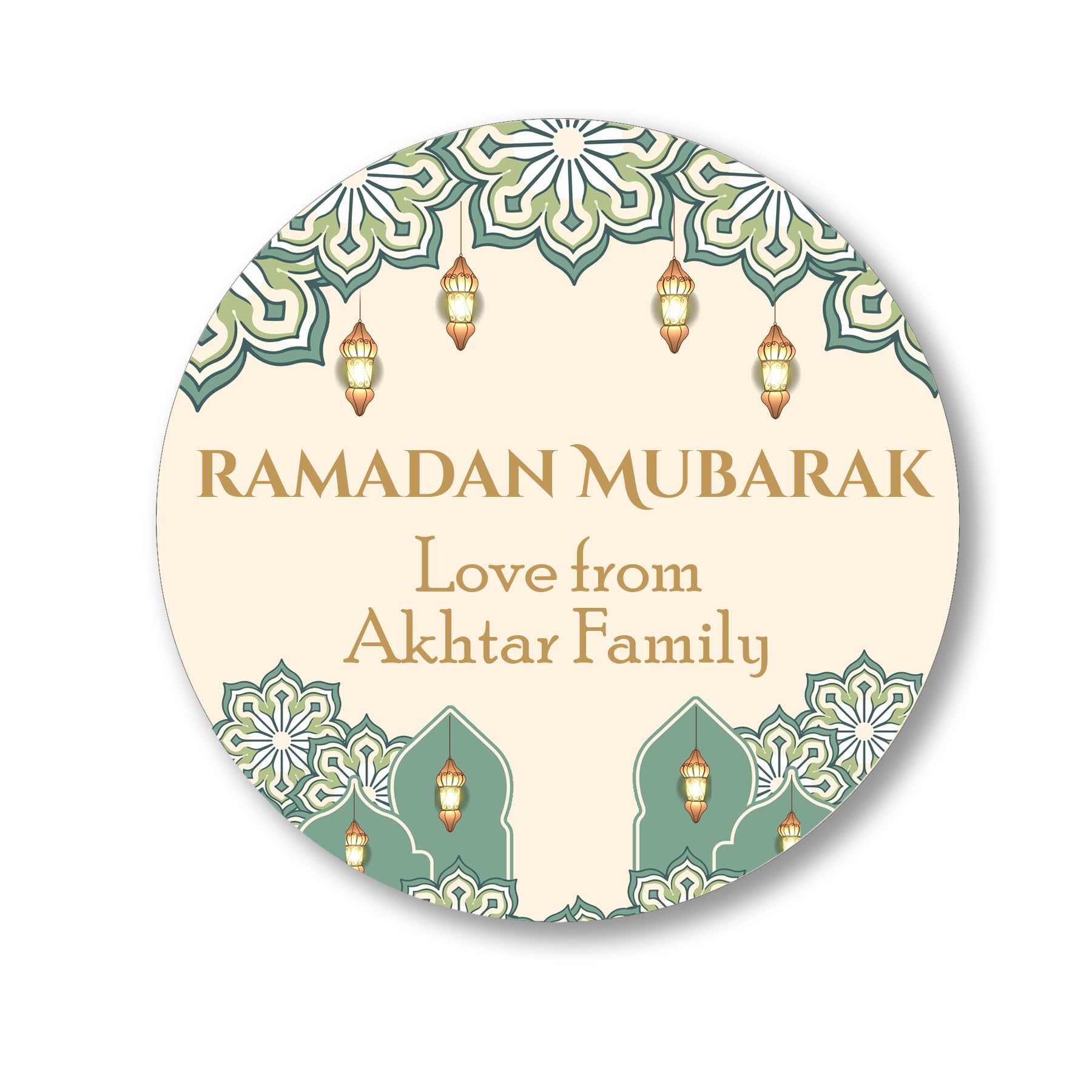 Personalised Eid Mubarak & Ramadan Kareem Celebration Sticker Sheet - 35 Round Stickers, Paper eid Celebration Stickers, Labels - 35 Ramadan Mubarak Design