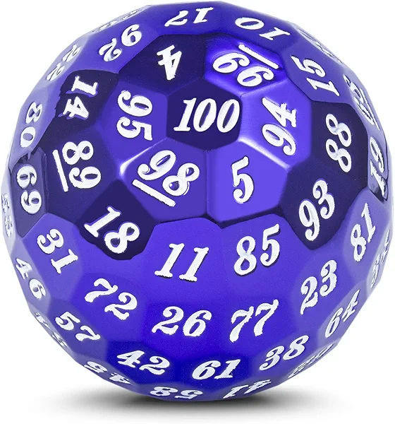 DNDND Purple 100 Sided Metal Dice, Single D100 Polyhedral Dice with Metal Case and Velvet Pouch(Purple with White Number)