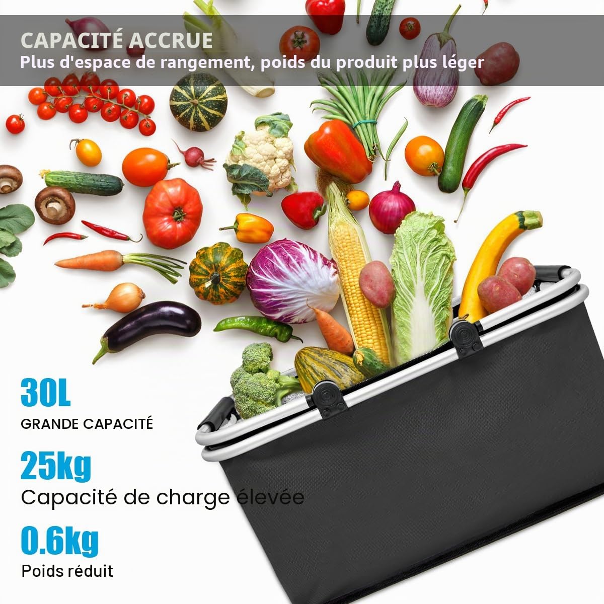 Panier Pique-Nique Isotherme 30L, Grand Sac Pliable en Oxford Réistant à l'Eau pour Pique-Nique/Shopping/Cadeau (Noir)
