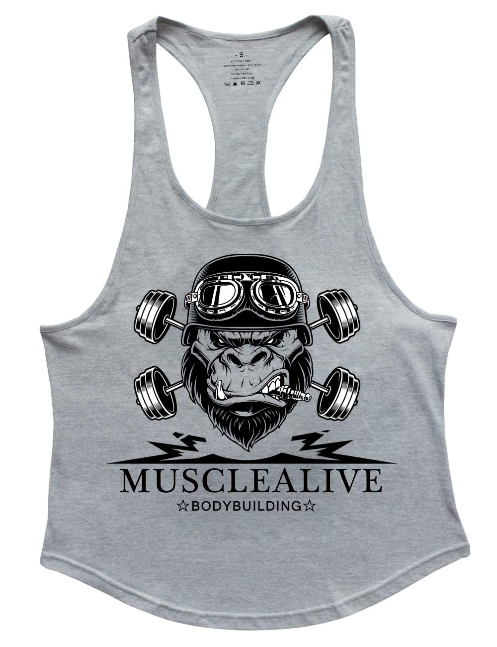 Muscle Alive Uomo Fitness sotto Maglie Sportive Canotta Bodybuilding Palestra Allenarsi Stringer Vest - 3