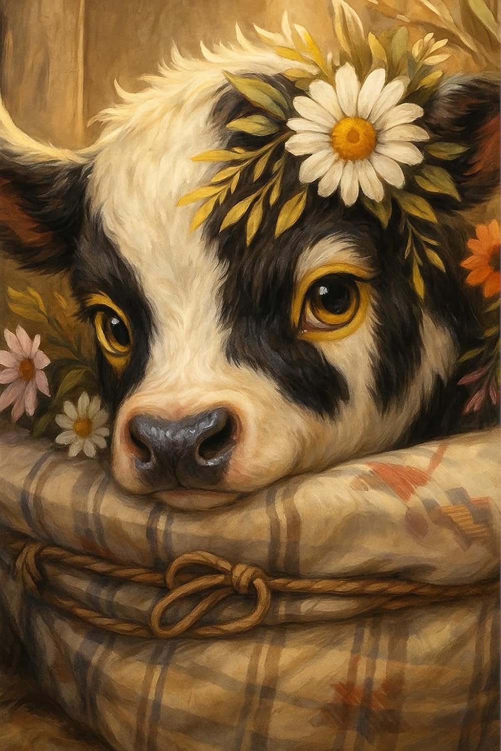 Medrialife Diamond Painting Set 5D Calf with Flower Wreath Round Stones HD Canvas DIY for Adults Beginners without Frame Wall Decoration Gift with 30 Percent Extra Stones 30 x 40 cm